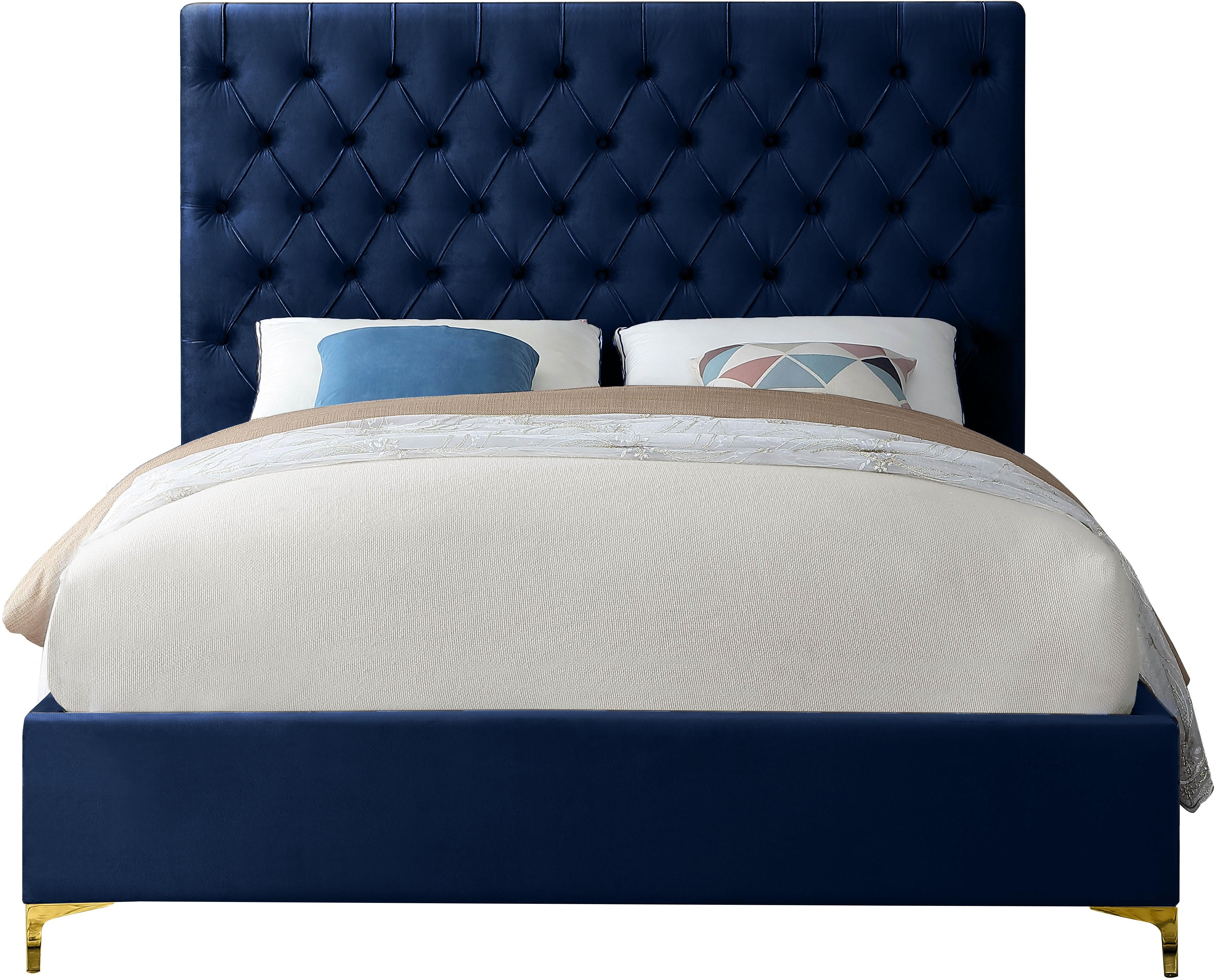 Cruz Navy Velvet Full Bed - Luxury Home Furniture (MI)