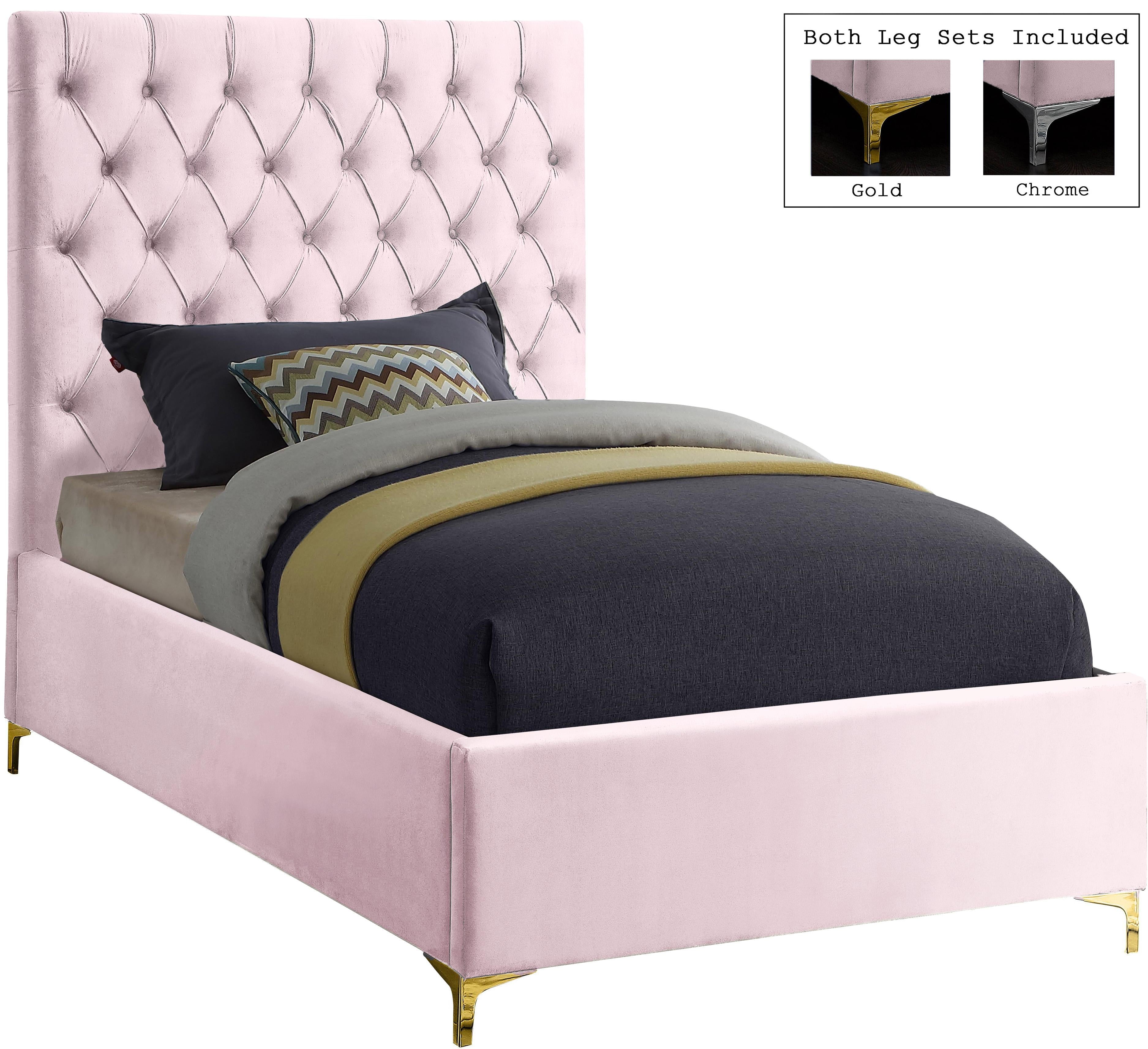 Cruz Pink Velvet Twin Bed