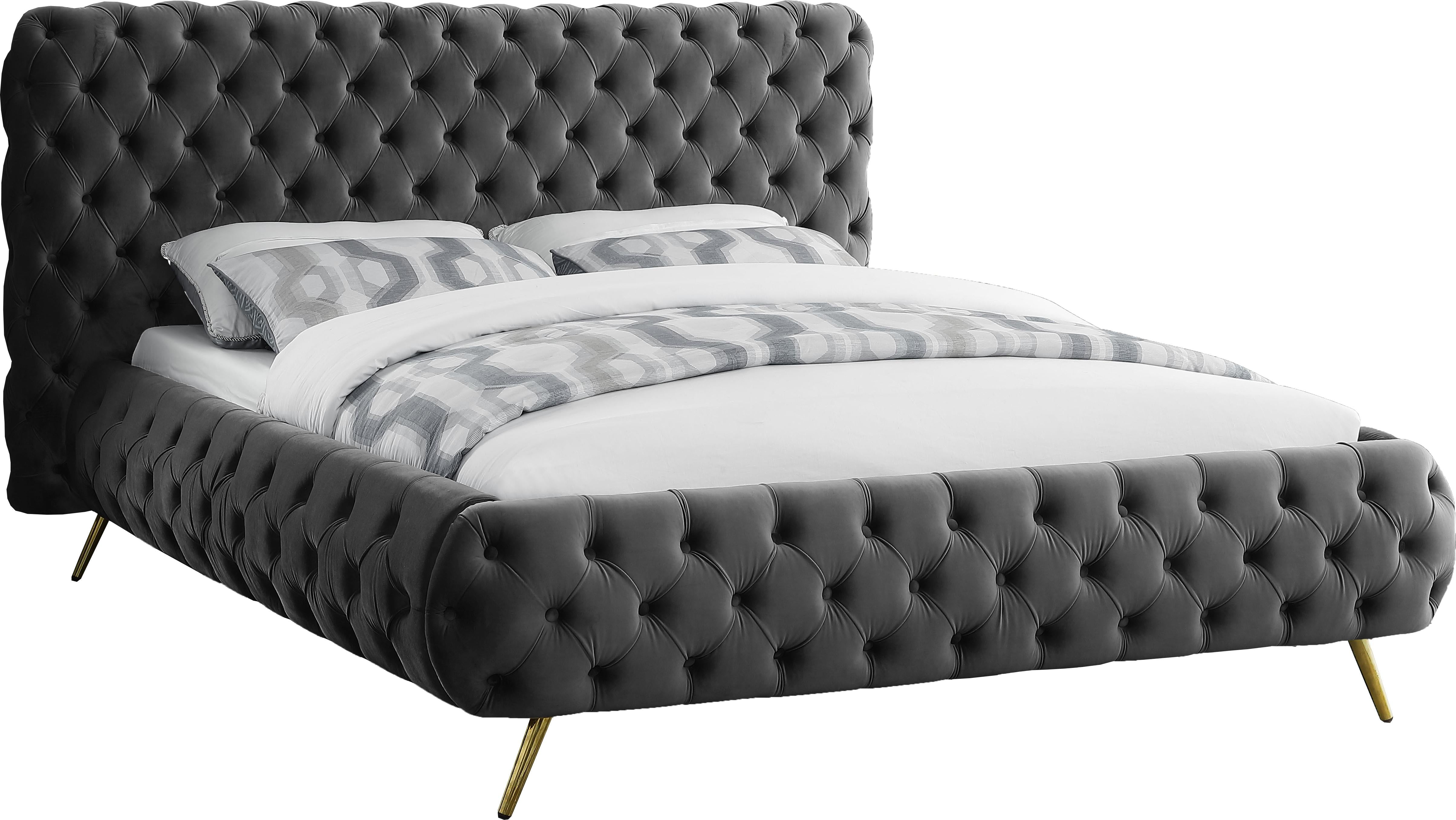 Delano Grey Velvet Queen Bed