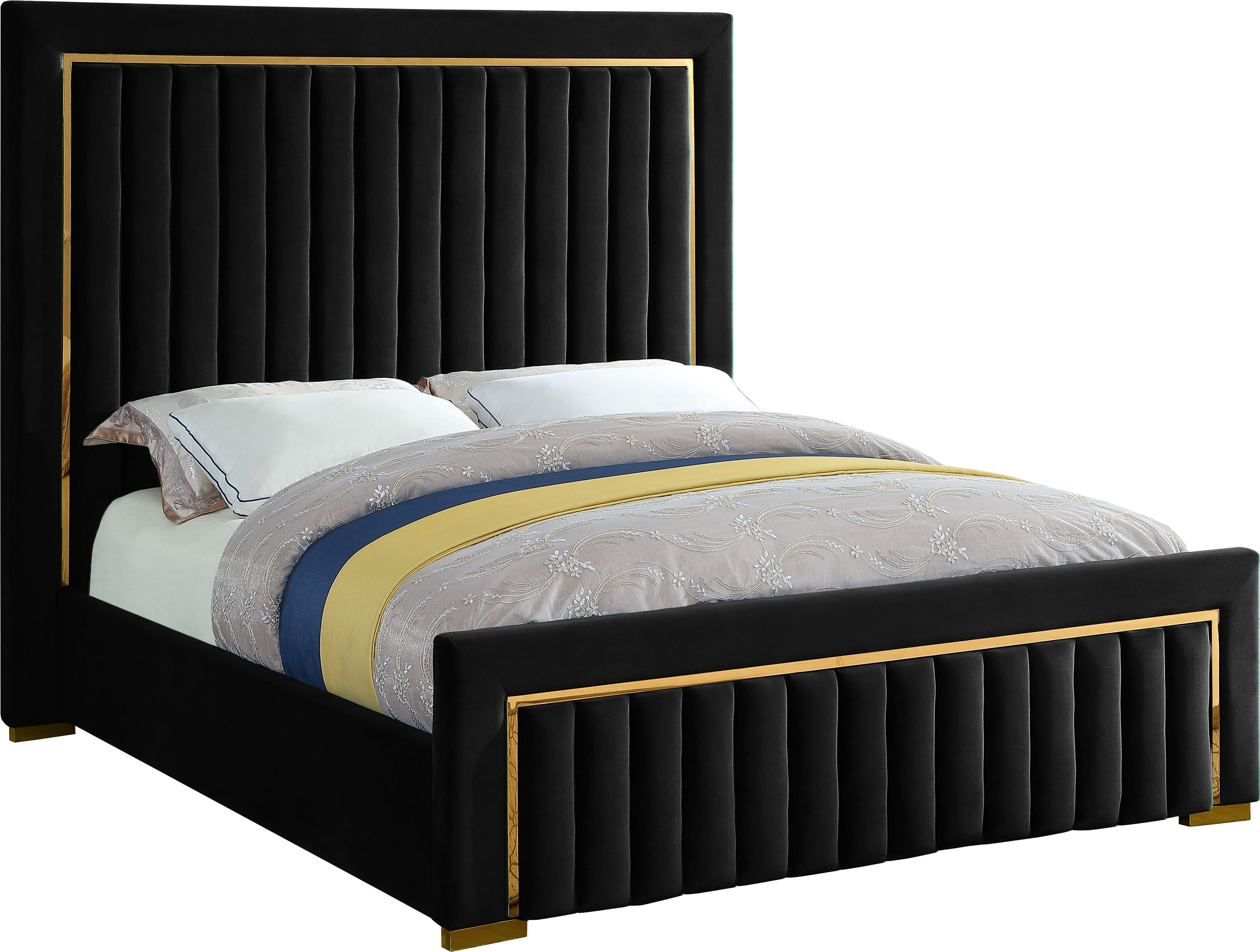 Dolce Black Velvet Queen Bed (3 Boxes) - Luxury Home Furniture (MI)