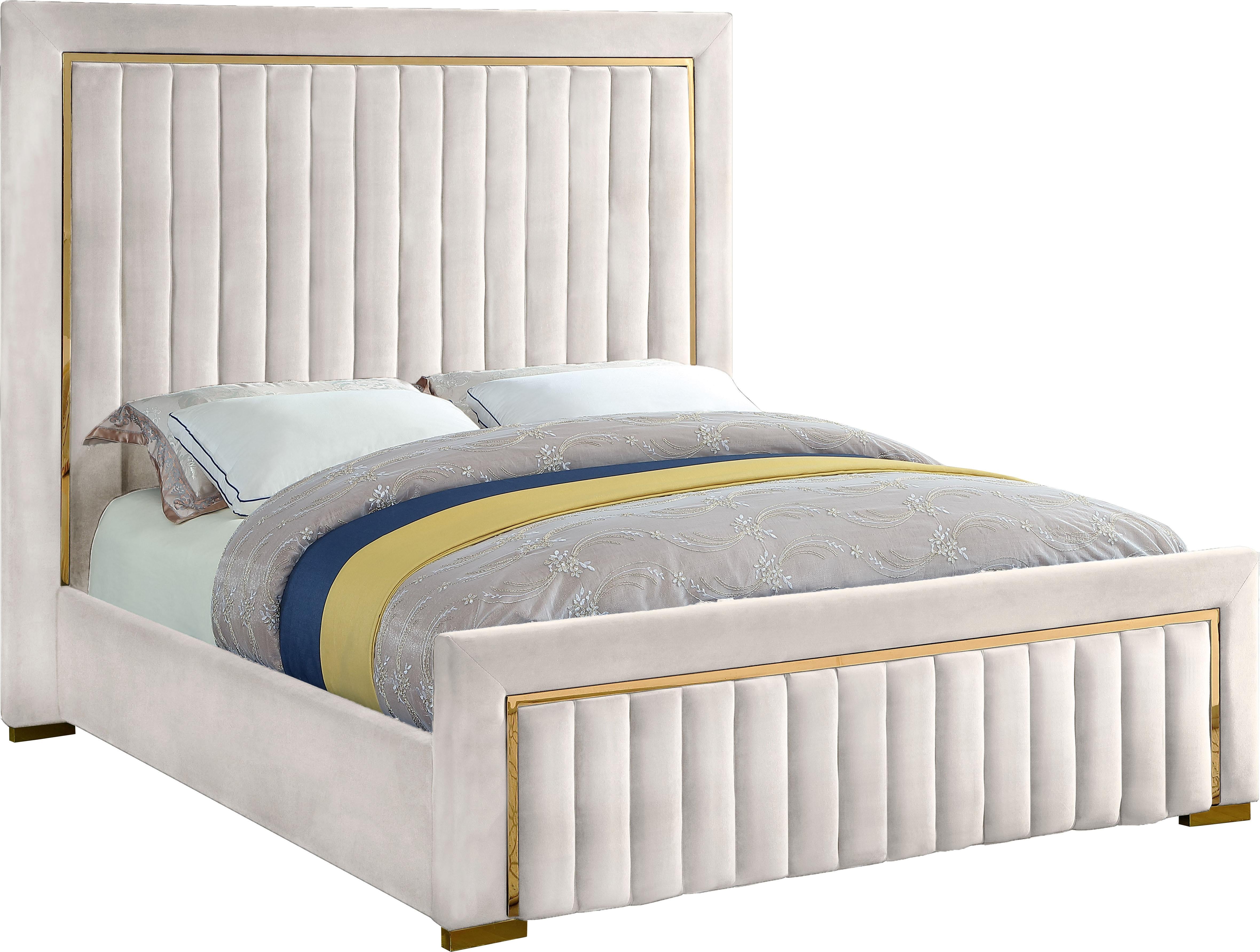 Dolce Cream Velvet Queen Bed (3 Boxes) - Luxury Home Furniture (MI)