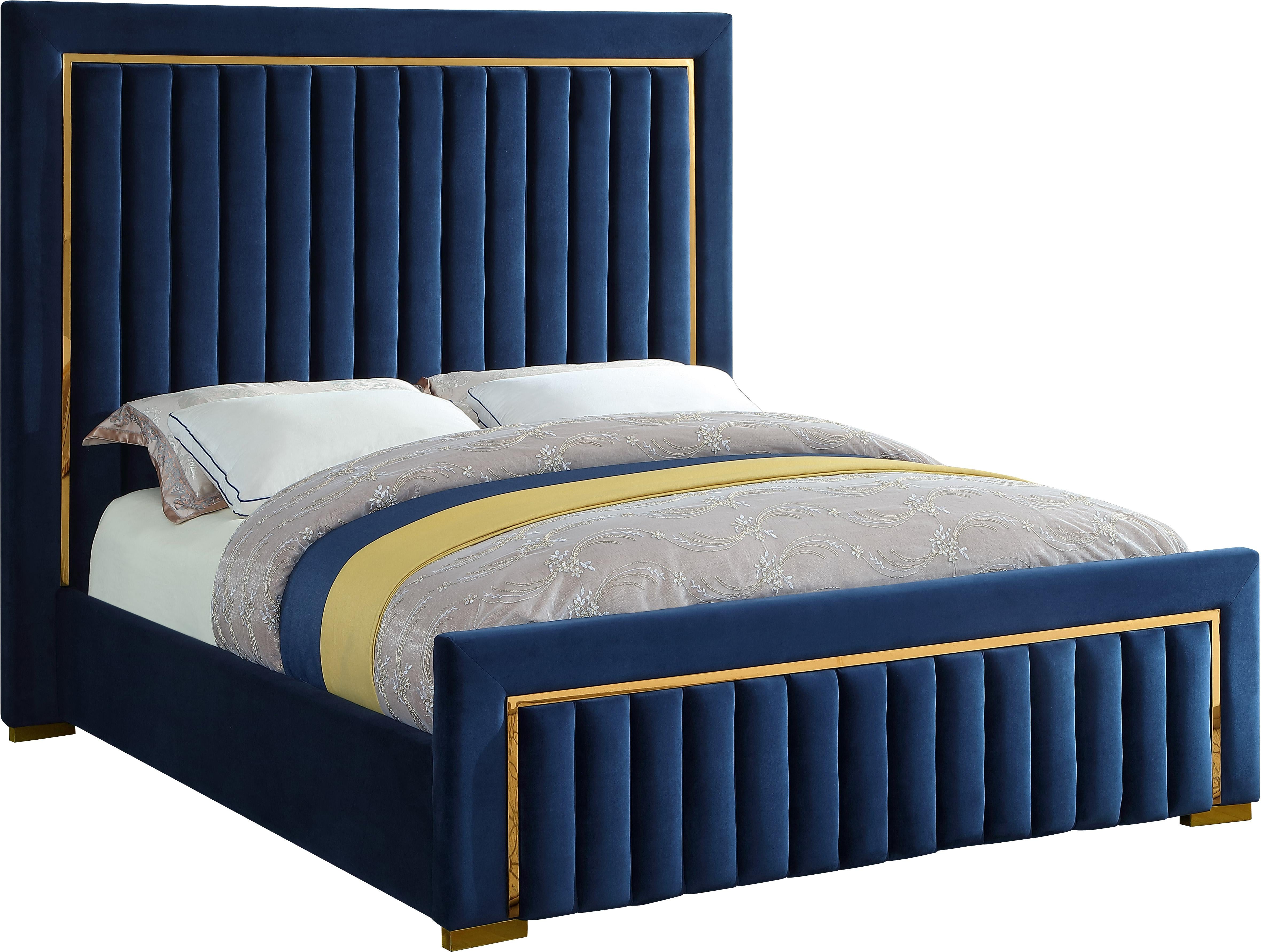 Dolce Navy Velvet Queen Bed (3 Boxes) - Luxury Home Furniture (MI)
