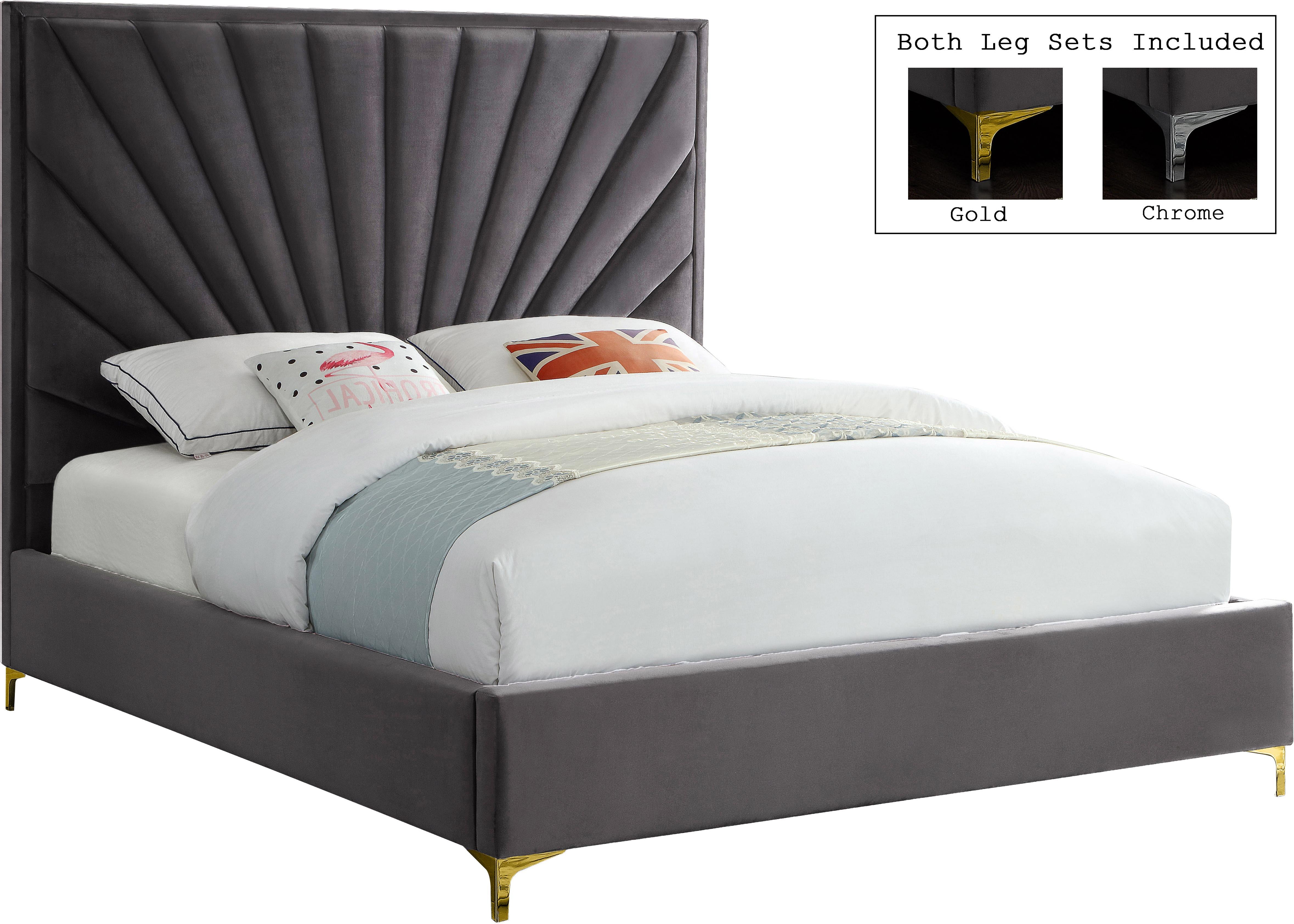 Eclipse Grey Velvet Full Bed - Luxury Home Furniture (MI)