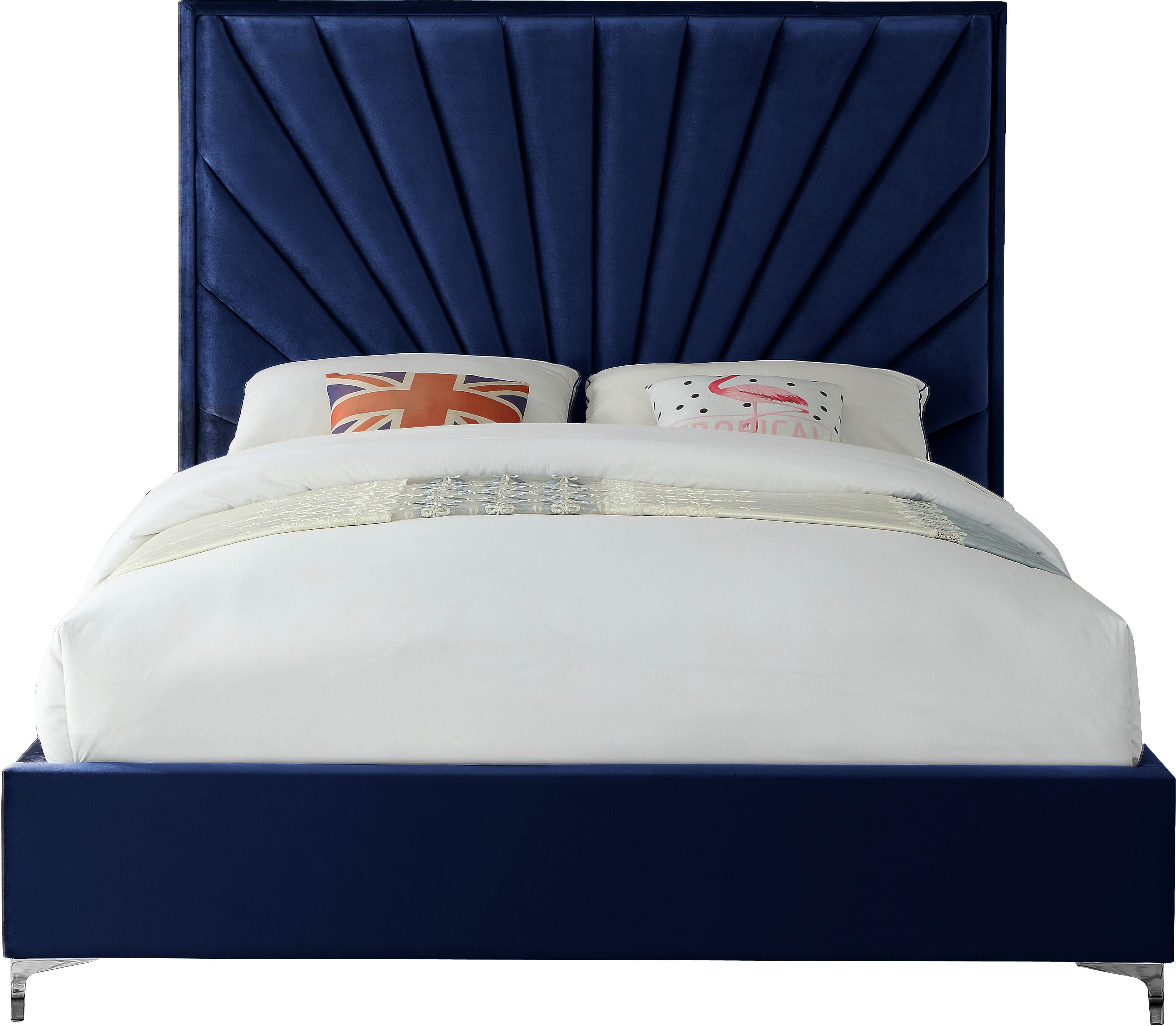 Eclipse Navy Velvet Queen Bed - Luxury Home Furniture (MI)