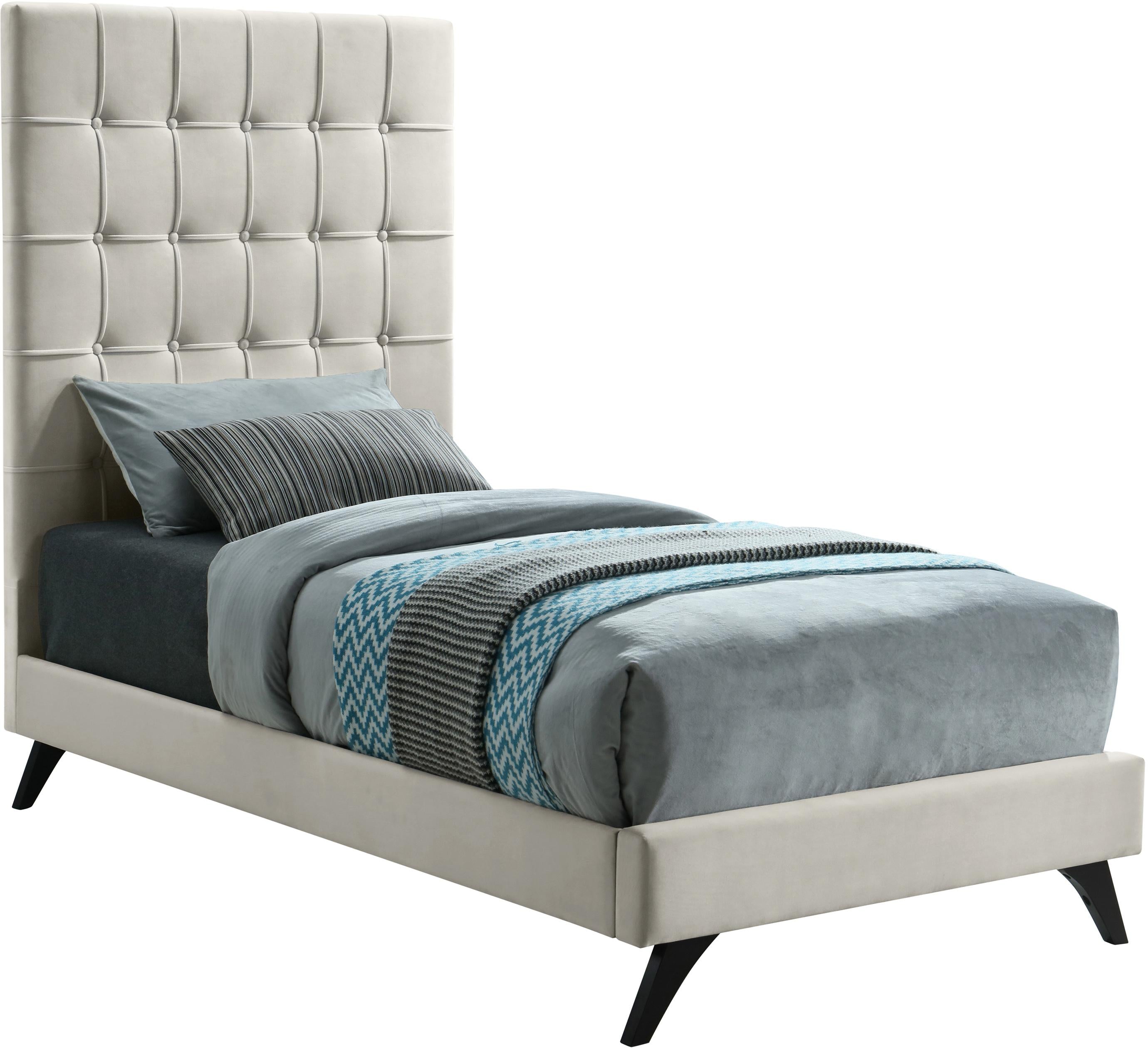 Elly Cream Velvet Twin Bed - Luxury Home Furniture (MI)