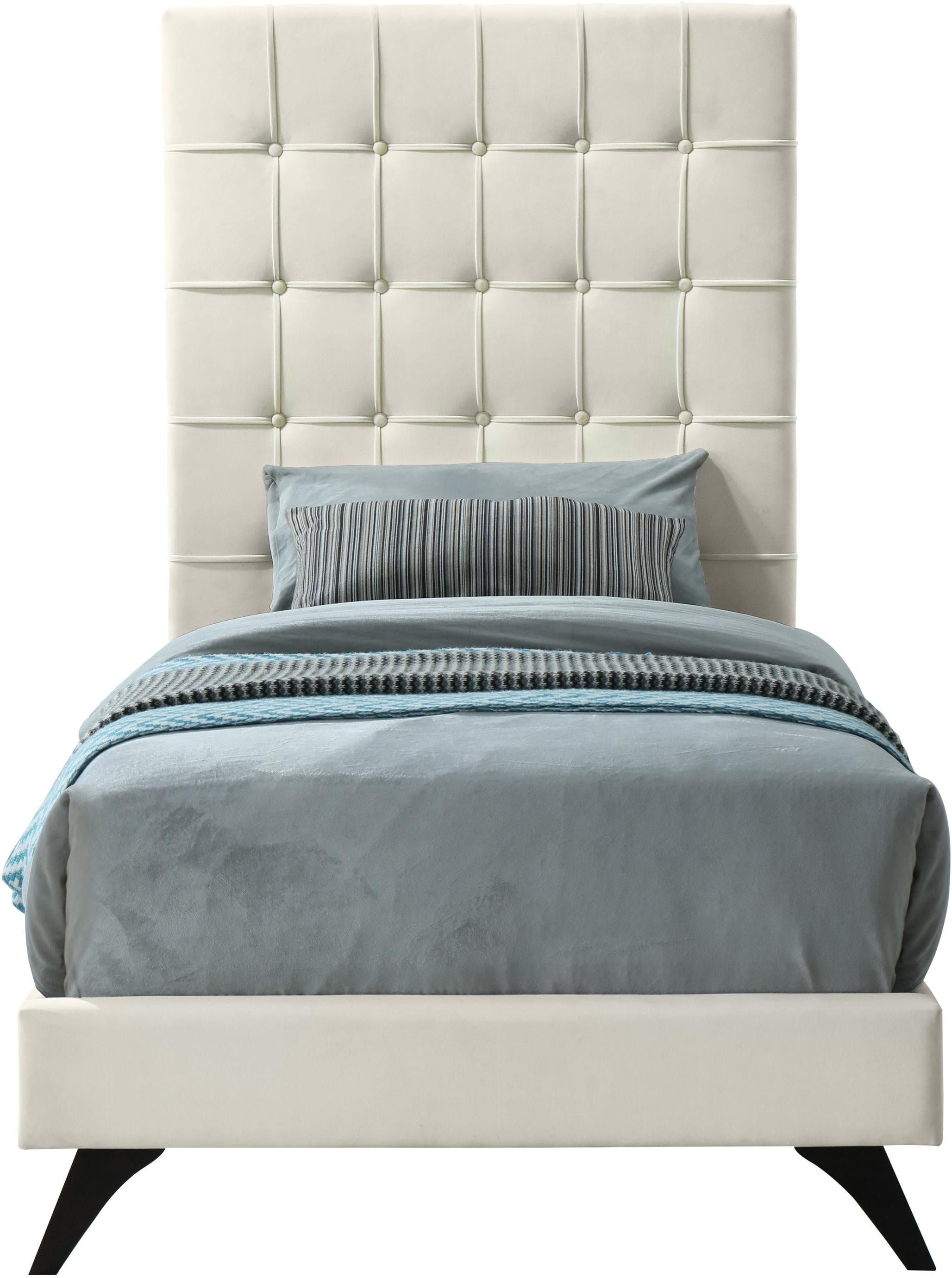 Elly Cream Velvet Twin Bed - Luxury Home Furniture (MI)