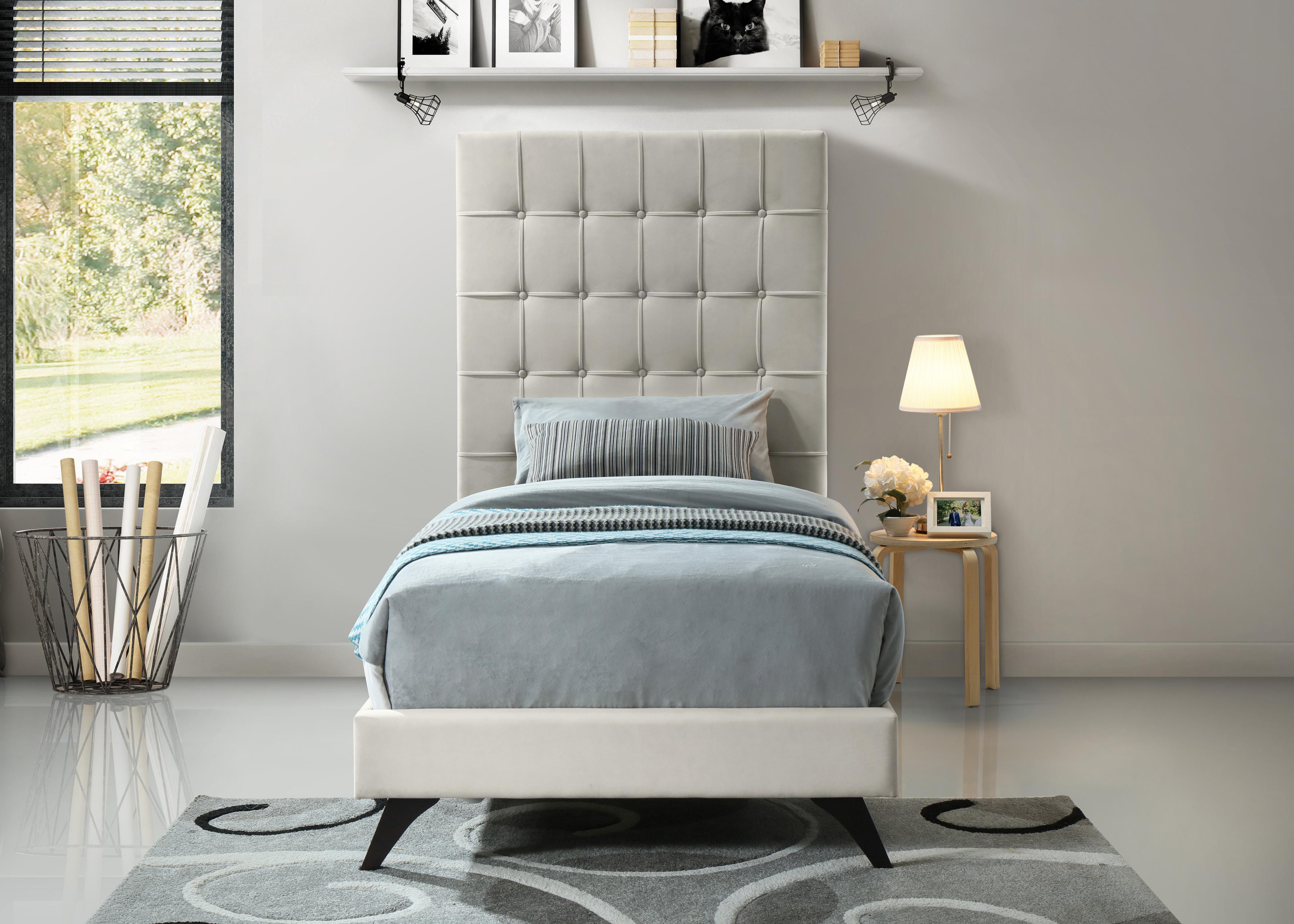Elly Cream Velvet Twin Bed - Luxury Home Furniture (MI)