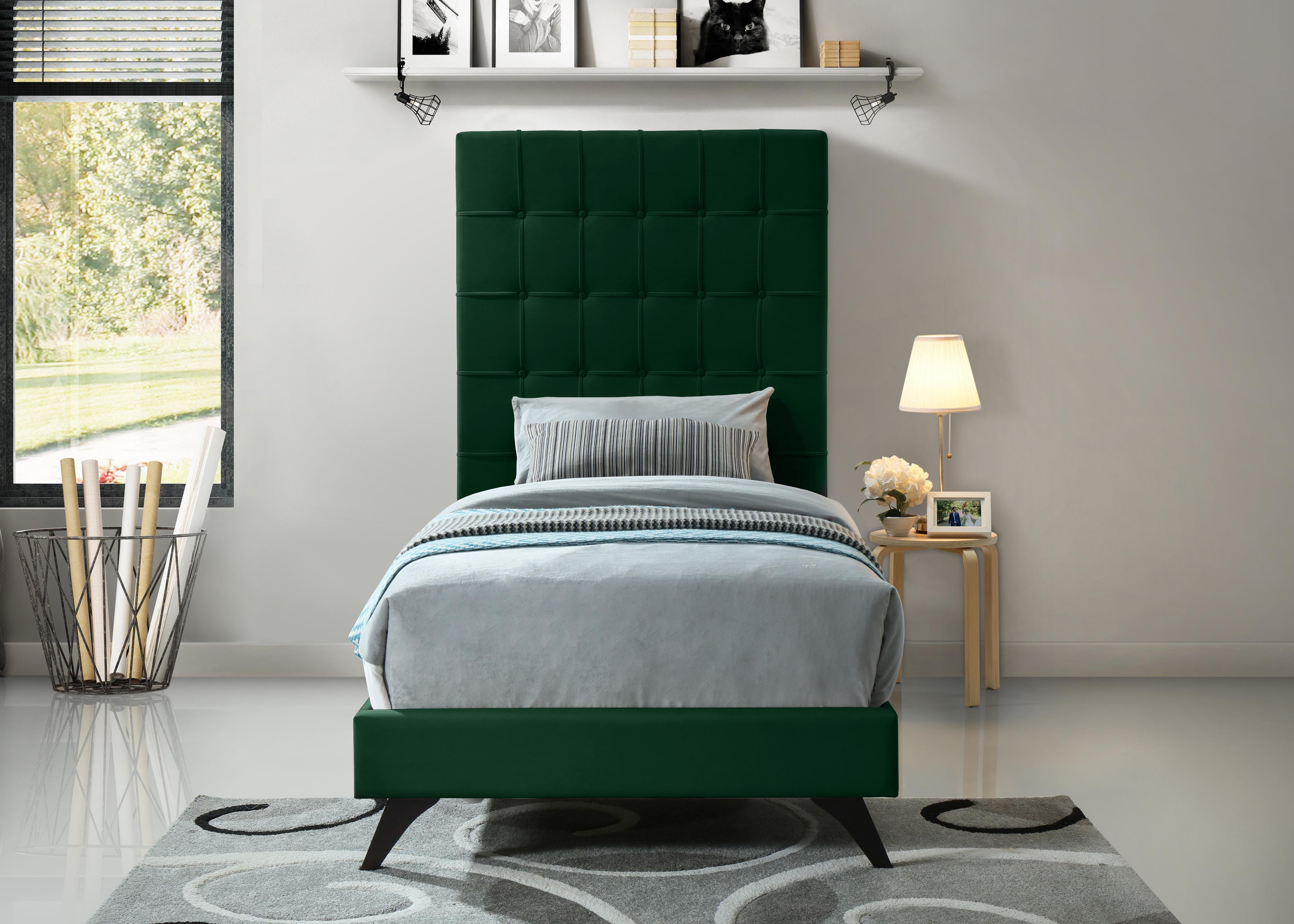 Elly Green Velvet Twin Bed - Luxury Home Furniture (MI)