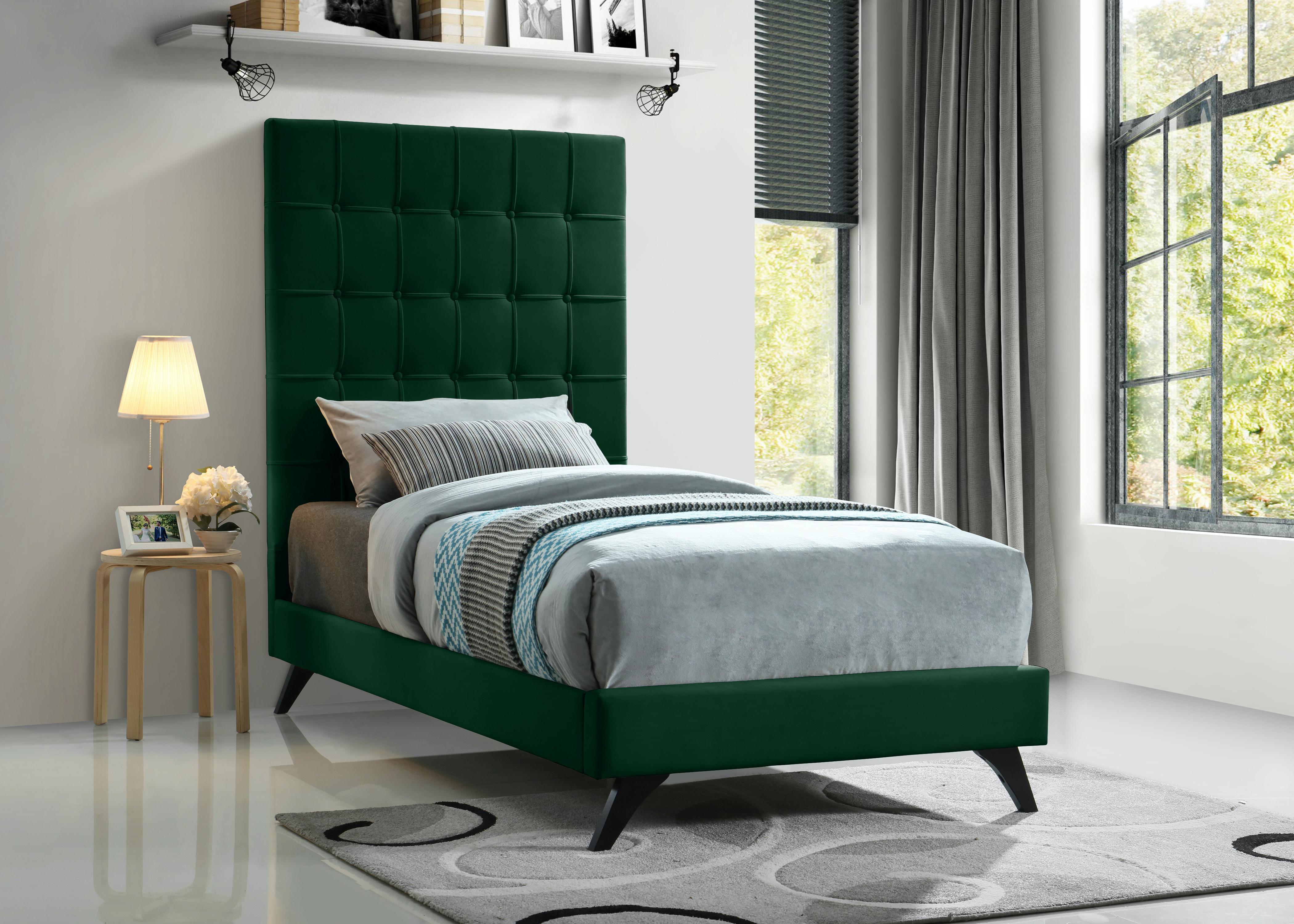 Elly Green Velvet Twin Bed - Luxury Home Furniture (MI)