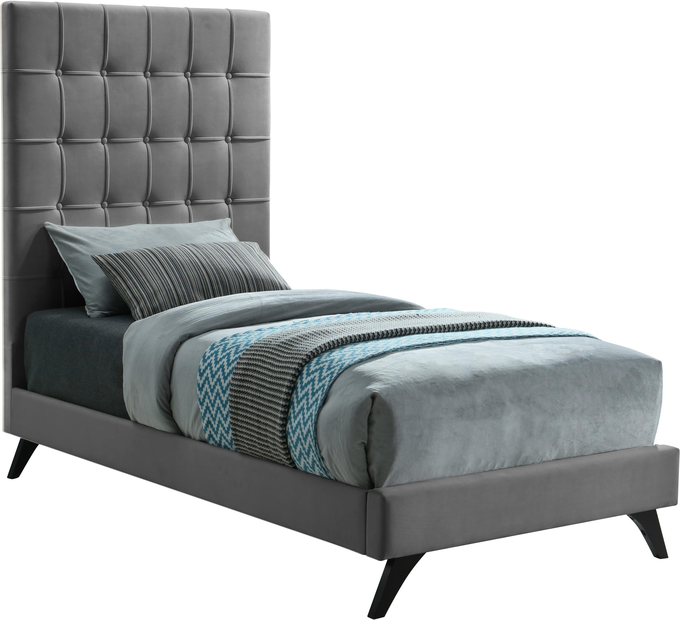 Elly Grey Velvet Twin Bed - Luxury Home Furniture (MI)