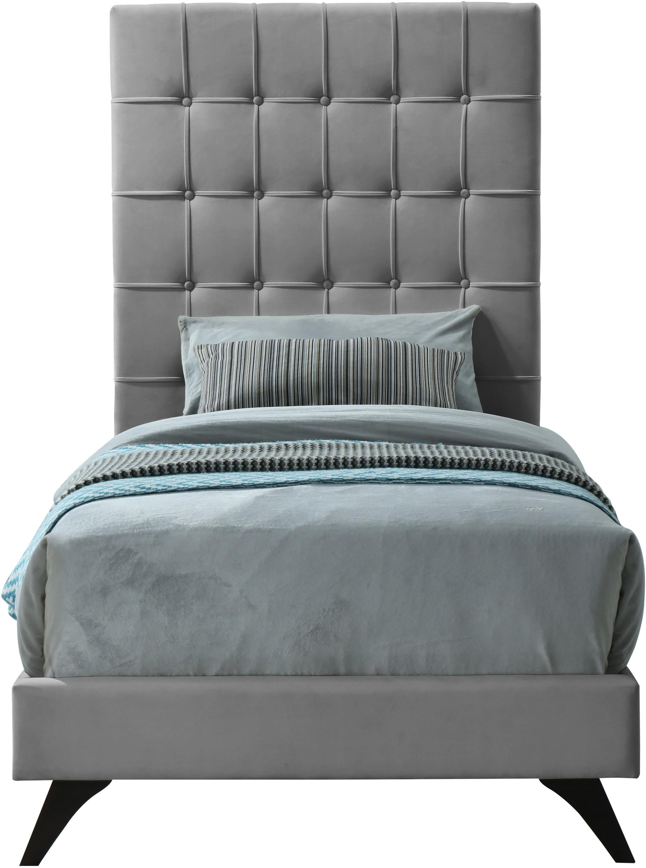 Elly Grey Velvet Twin Bed - Luxury Home Furniture (MI)