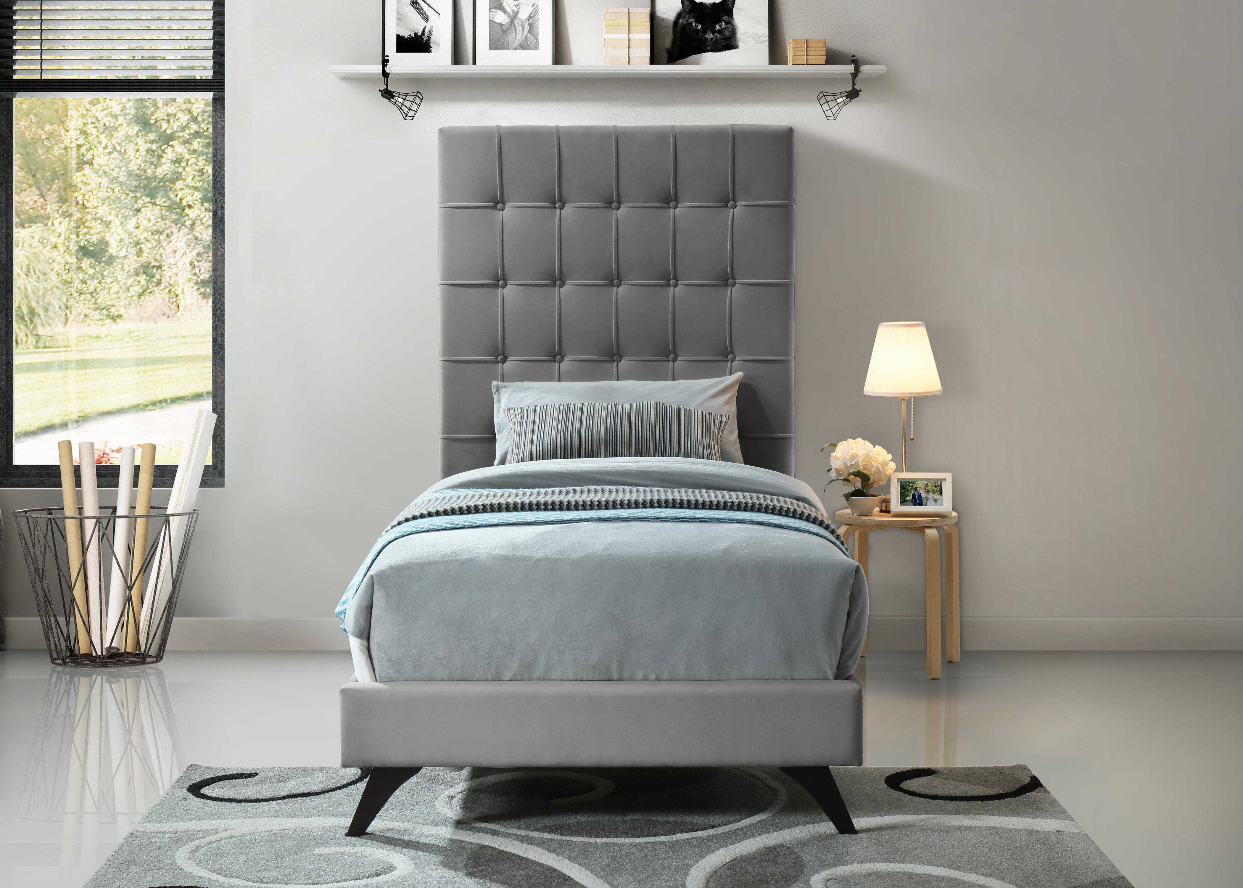 Elly Grey Velvet Twin Bed - Luxury Home Furniture (MI)