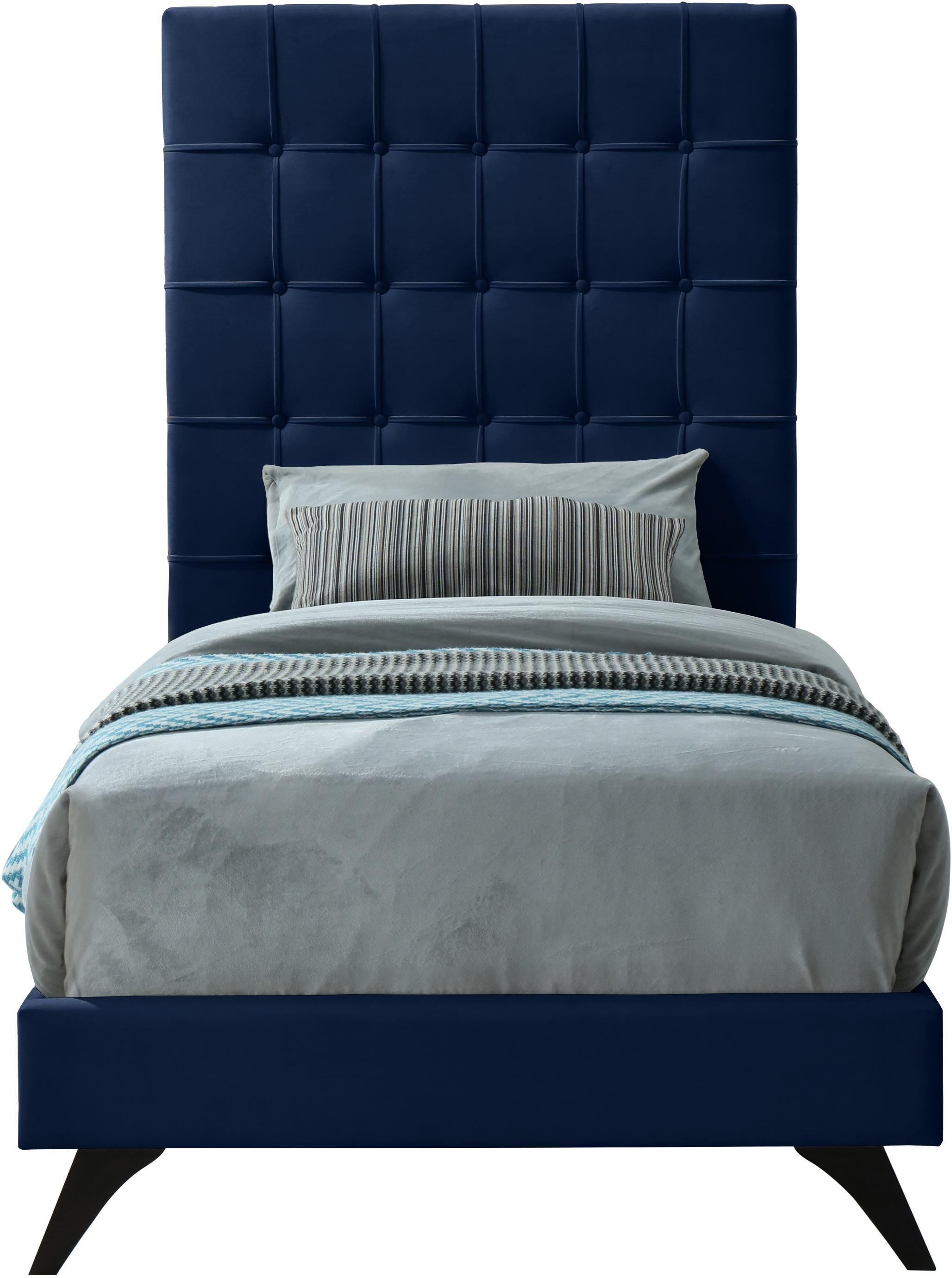 Elly Navy Velvet Twin Bed - Luxury Home Furniture (MI)