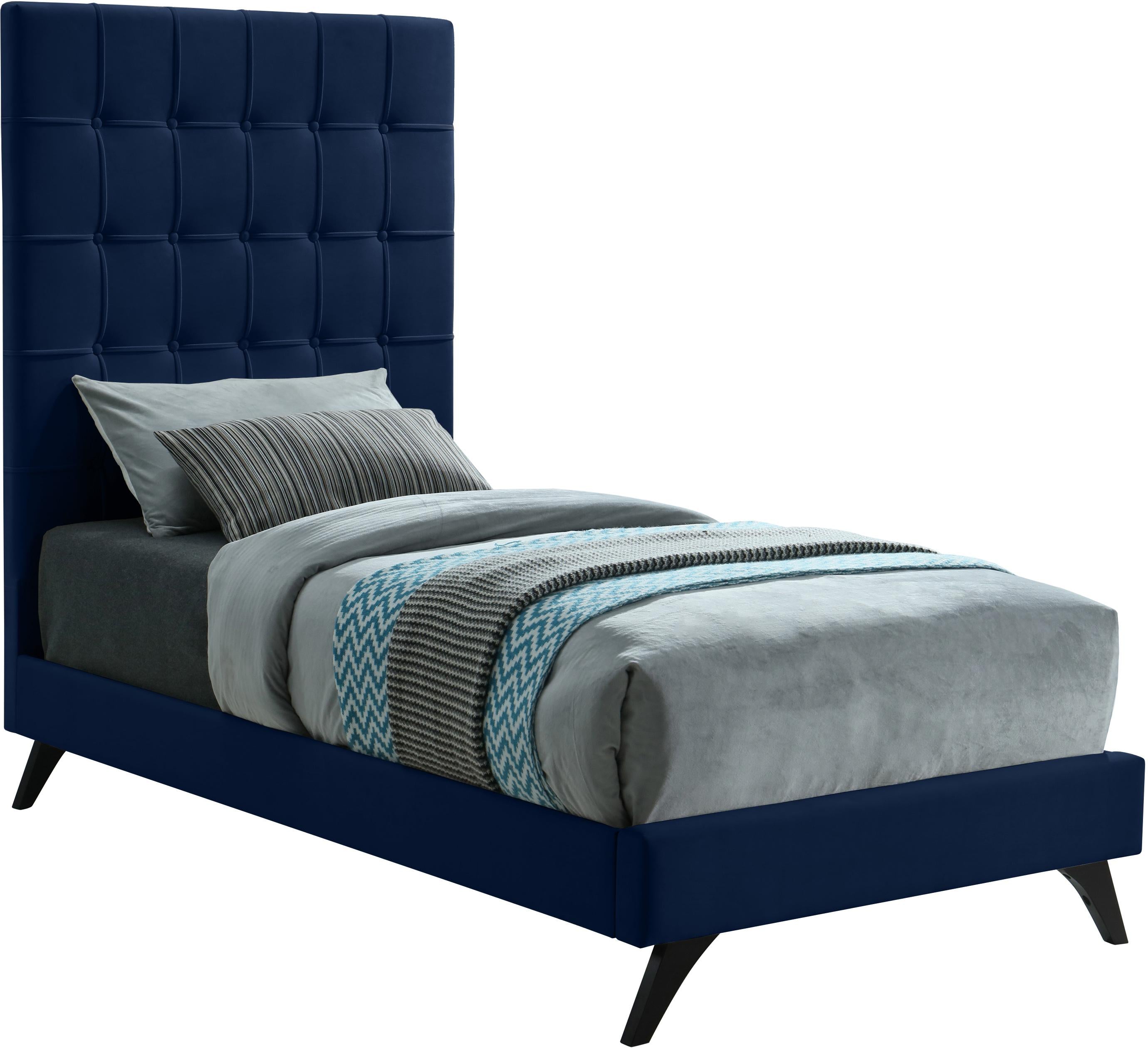 Elly Navy Velvet Twin Bed - Luxury Home Furniture (MI)