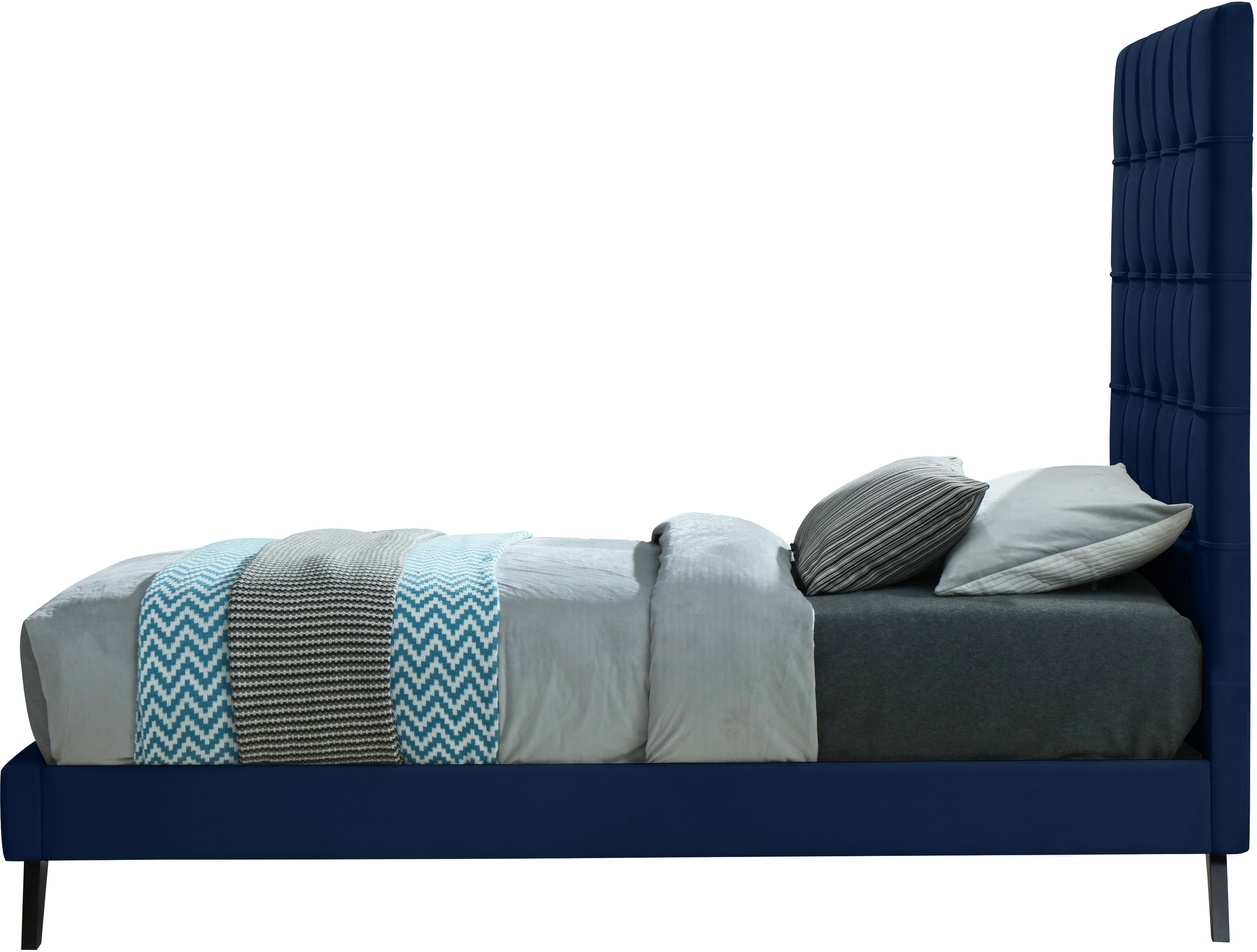 Elly Navy Velvet Twin Bed - Luxury Home Furniture (MI)