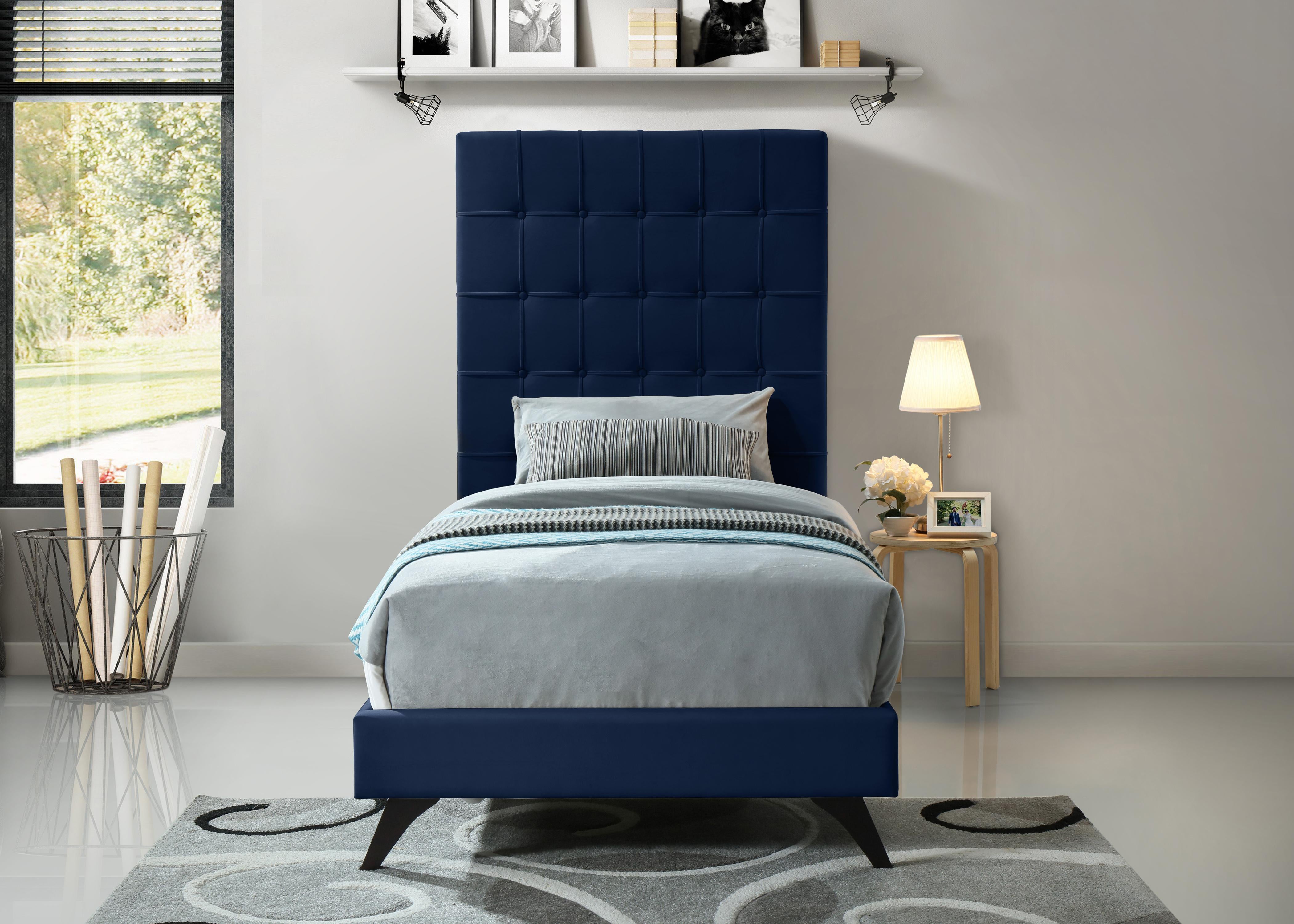 Elly Navy Velvet Twin Bed - Luxury Home Furniture (MI)