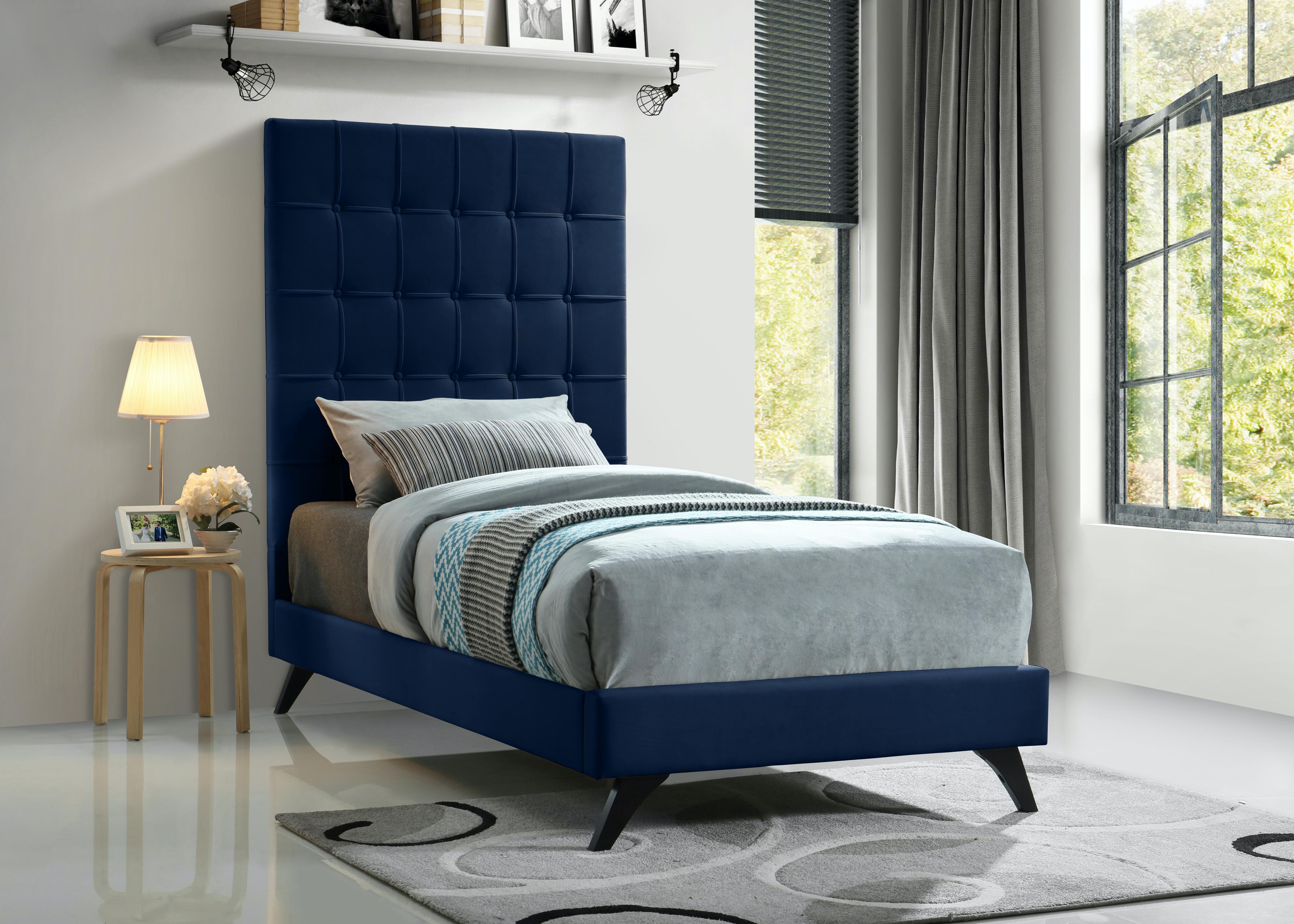 Elly Navy Velvet Twin Bed - Luxury Home Furniture (MI)