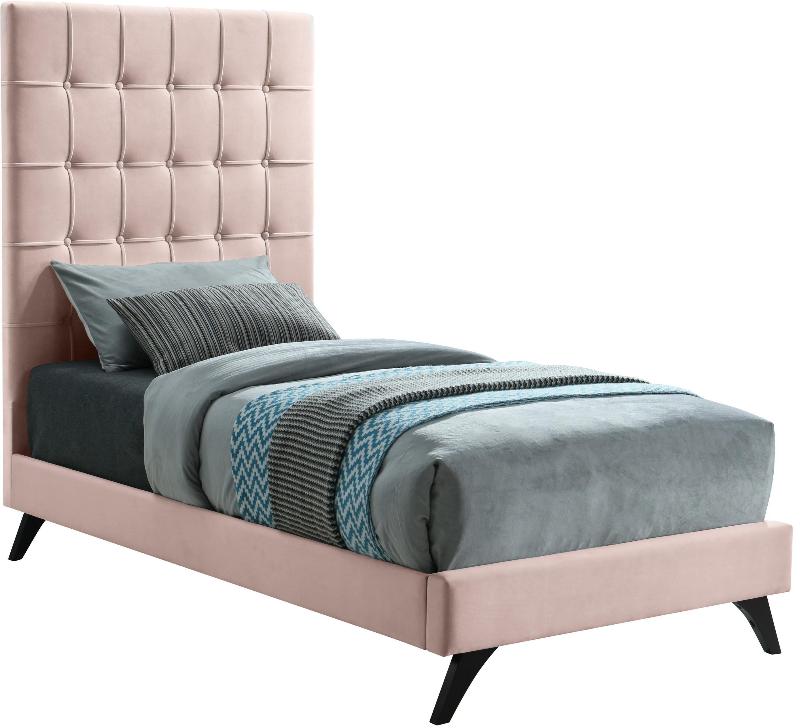 Elly Pink Velvet Twin Bed