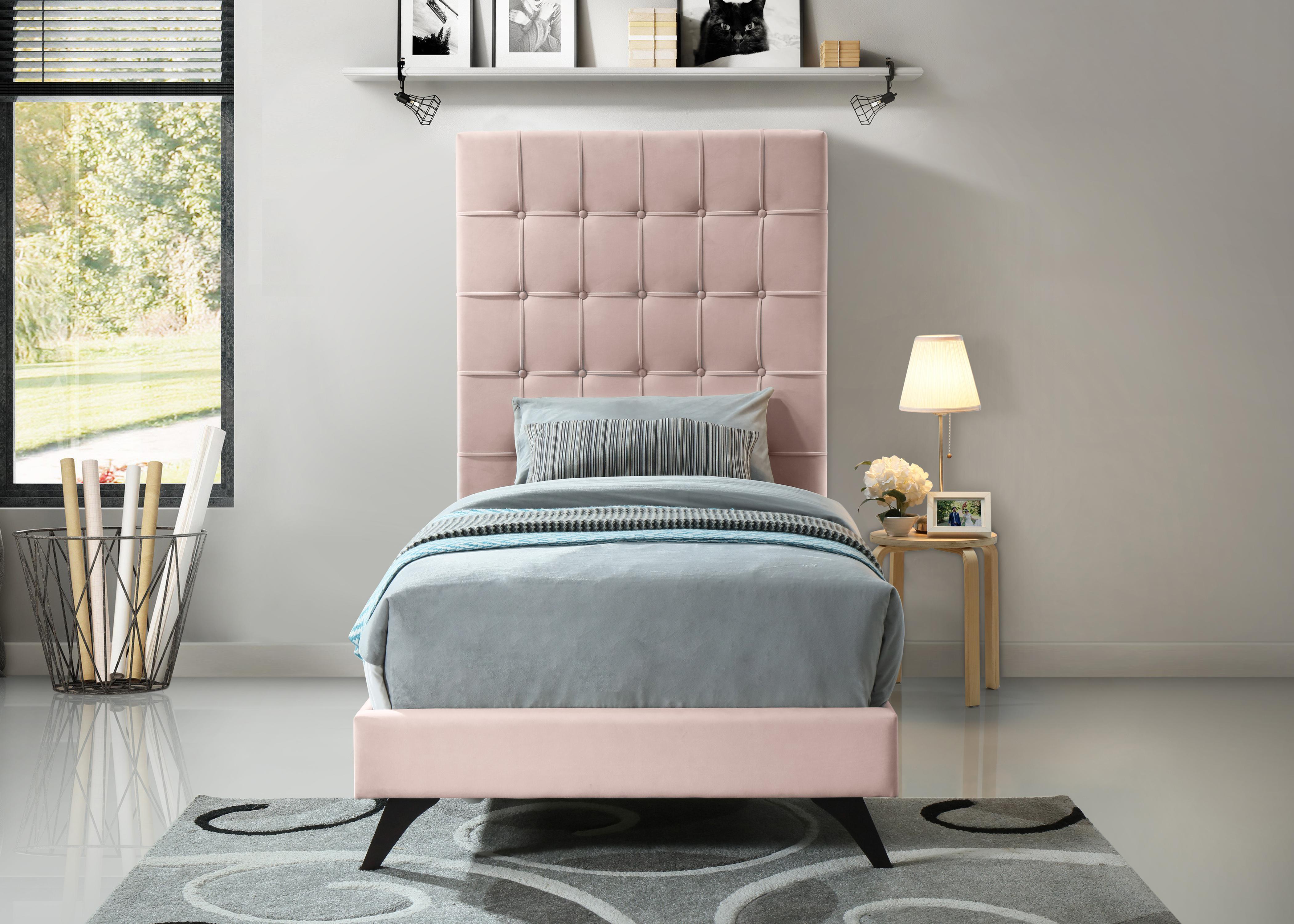 Elly Pink Velvet Twin Bed - Luxury Home Furniture (MI)