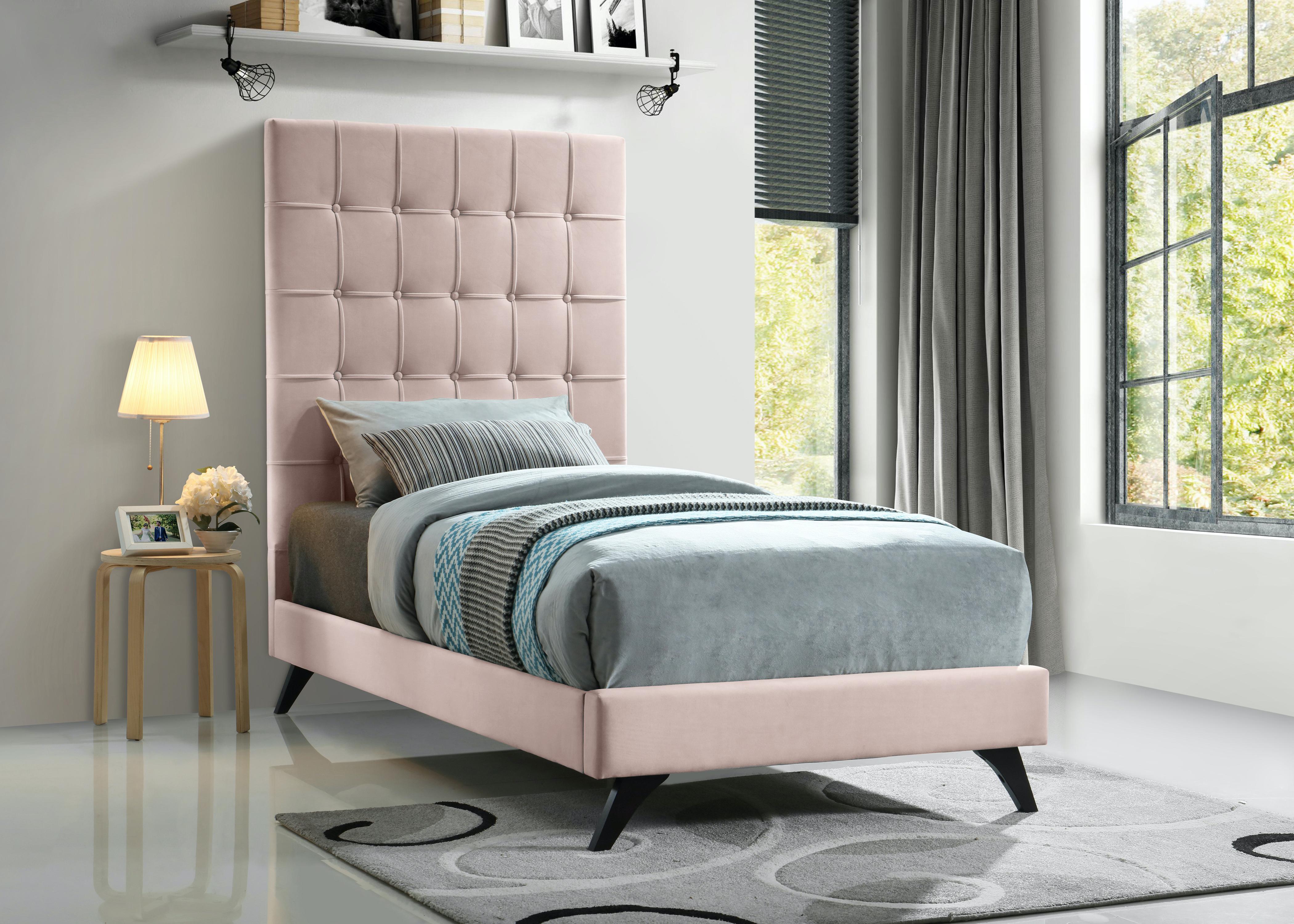 Elly Pink Velvet Twin Bed - Luxury Home Furniture (MI)