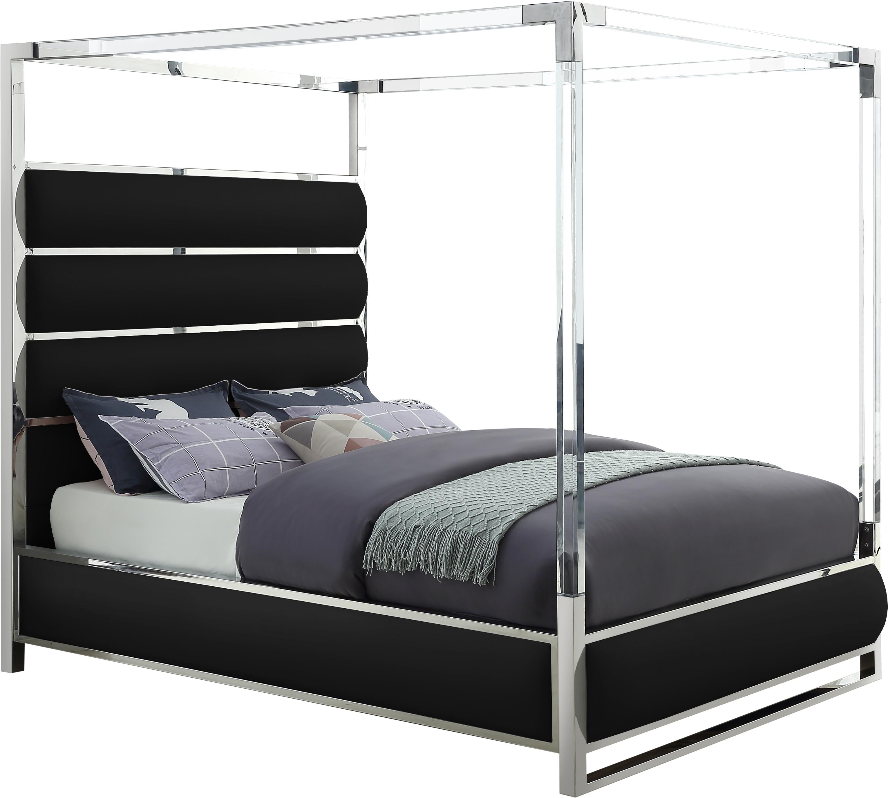 Encore Black Faux Leather Queen Bed (4 Boxes) - Luxury Home Furniture (MI)