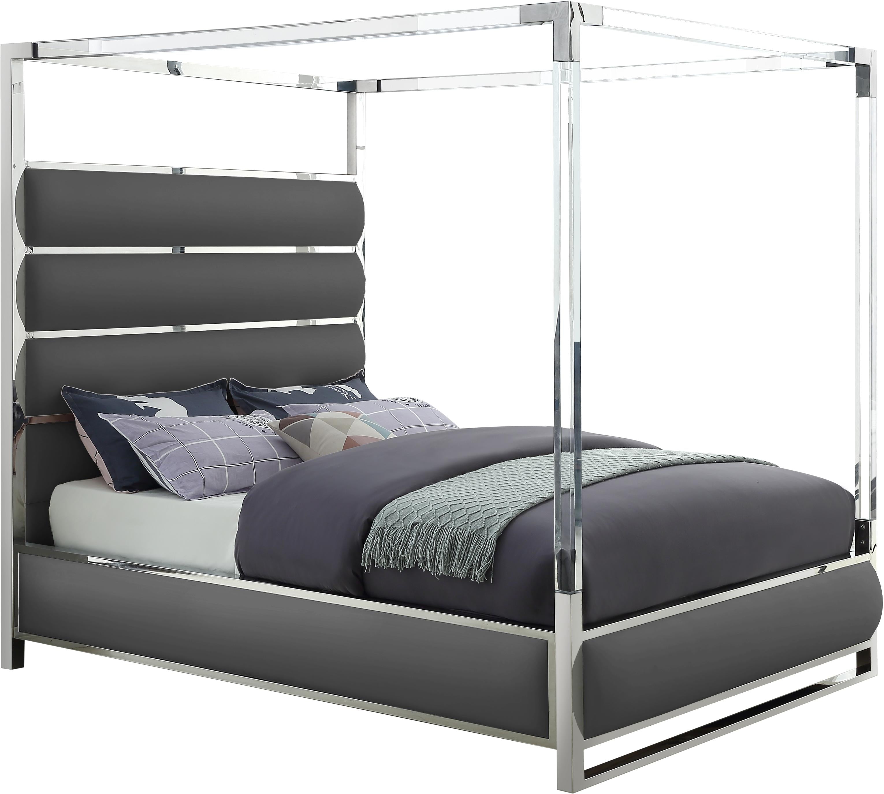 Encore Grey Faux Leather Queen Bed (4 Boxes) - Luxury Home Furniture (MI)
