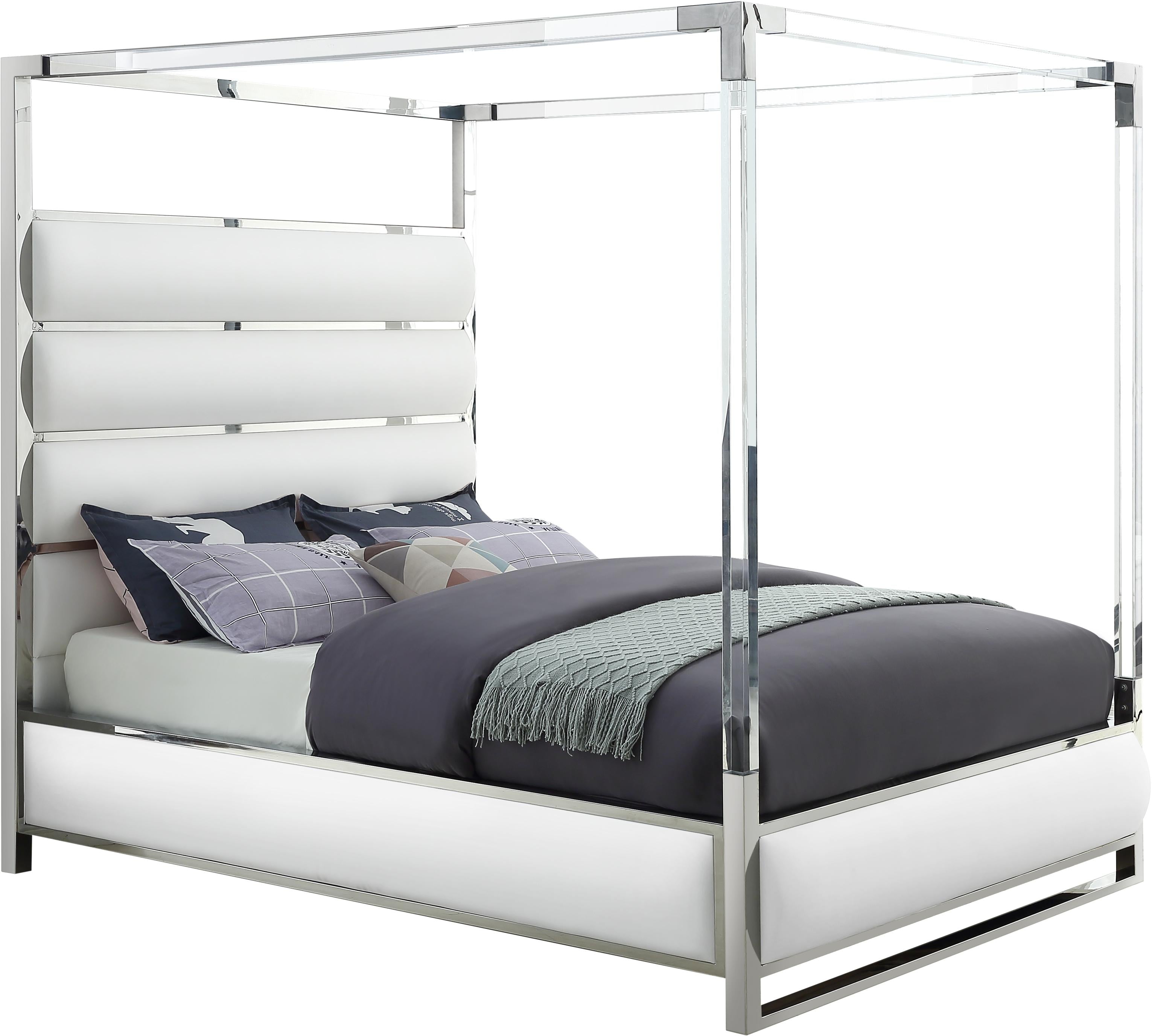 Encore White Faux Leather King Bed (4 Boxes) - Luxury Home Furniture (MI)