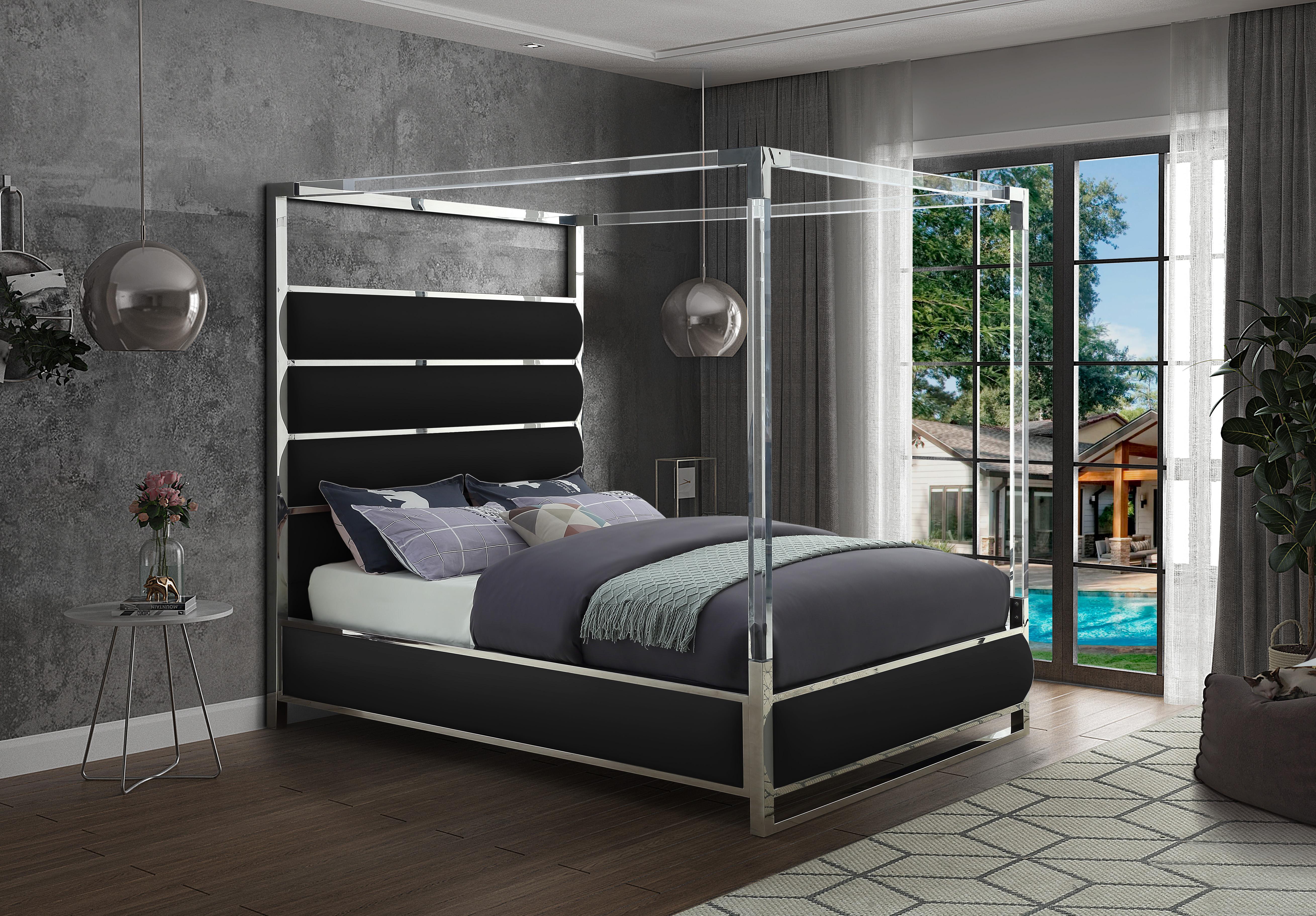 Encore Black Faux Leather Queen Bed (4 Boxes) - Luxury Home Furniture (MI)