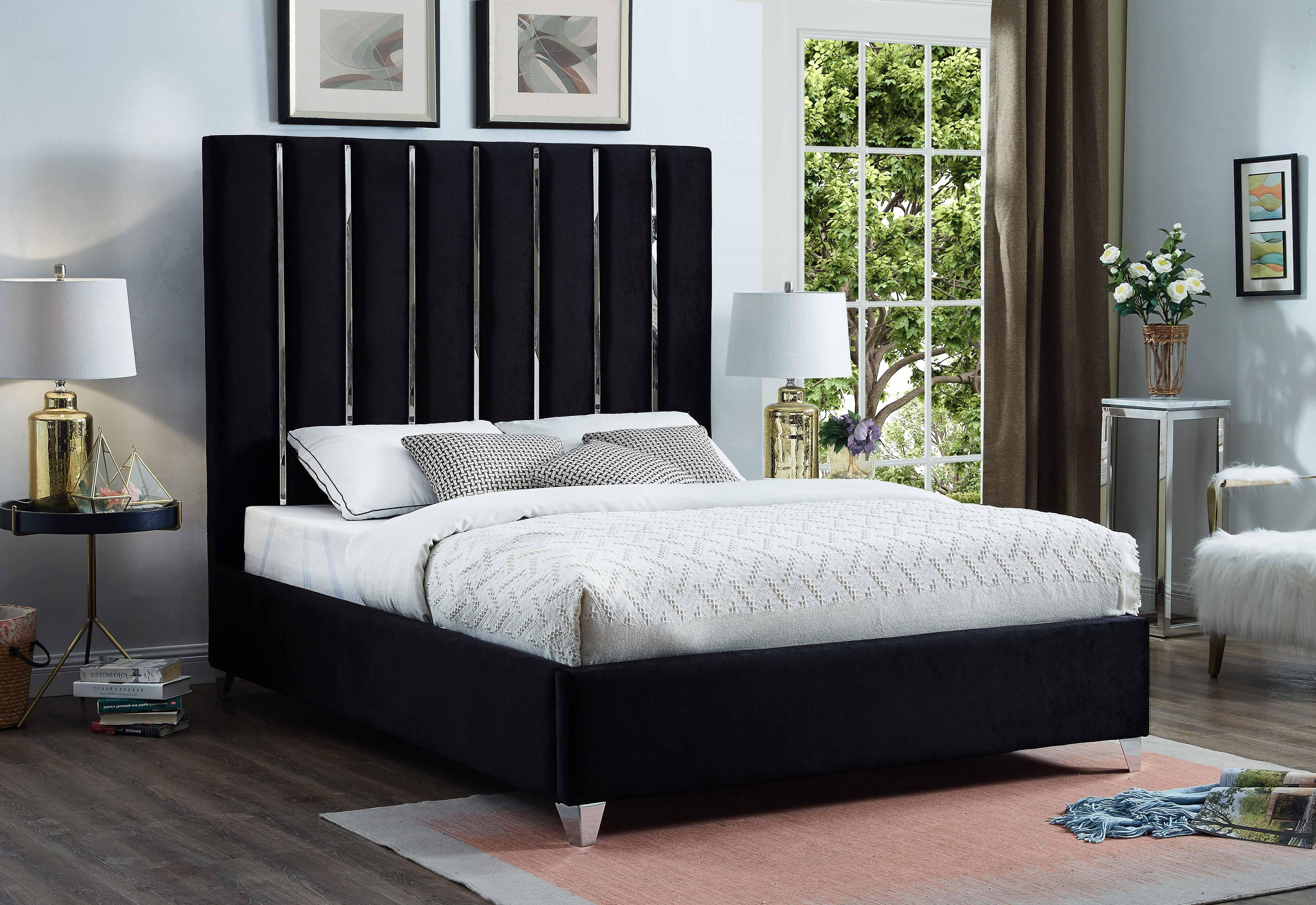 Enzo Black Velvet Queen Bed - Luxury Home Furniture (MI)