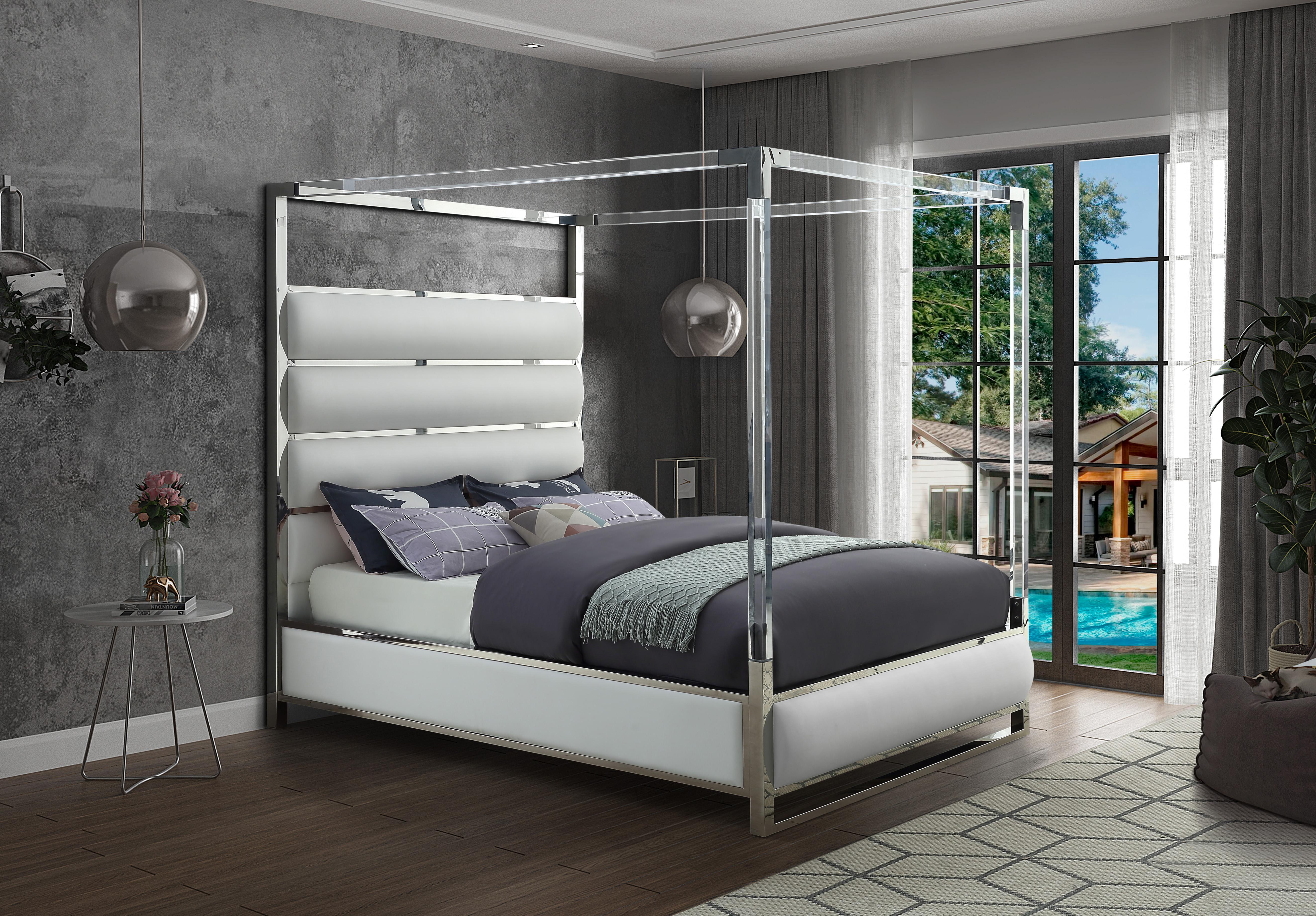 Encore White Faux Leather King Bed (4 Boxes) - Luxury Home Furniture (MI)