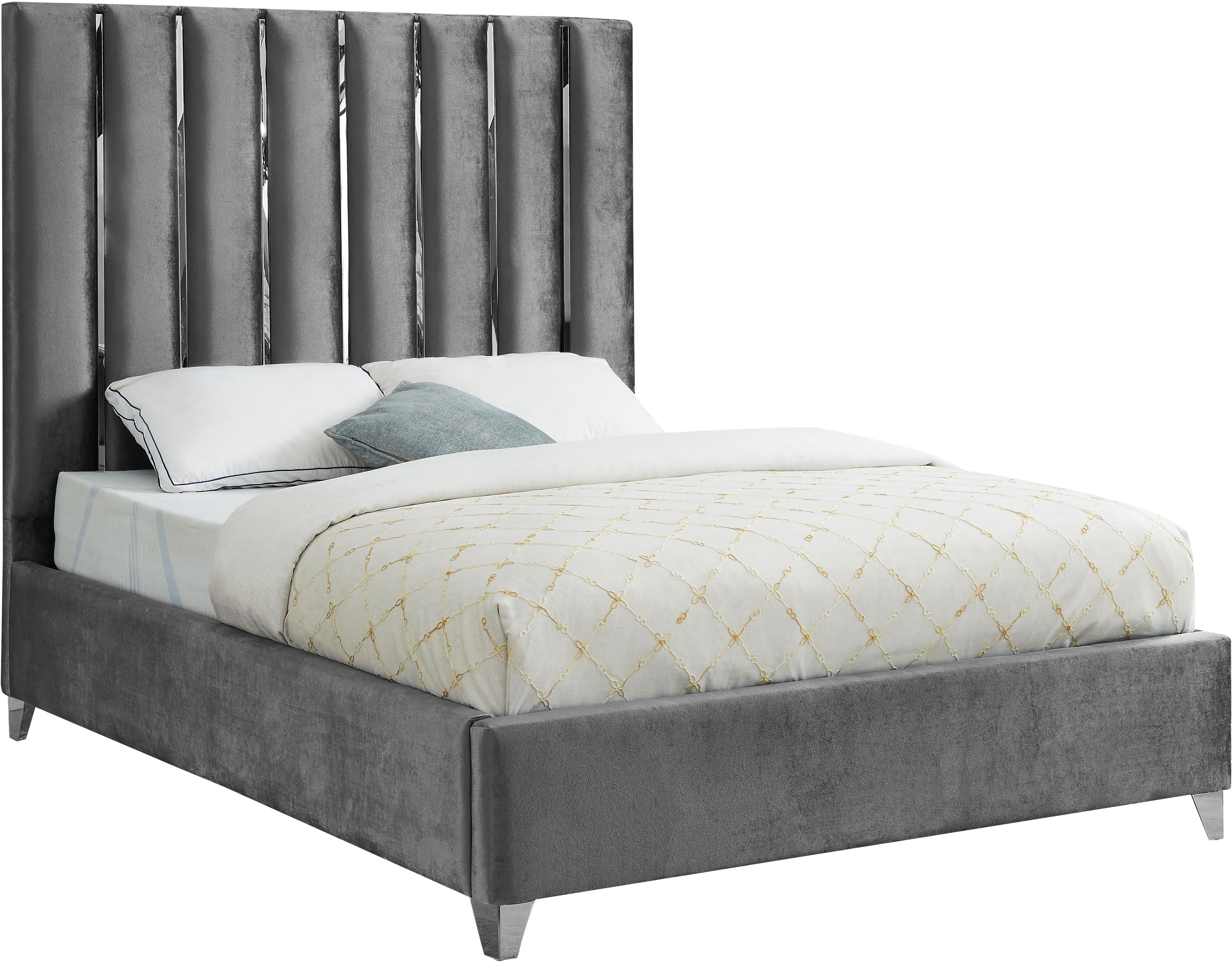 Enzo Grey Velvet Full Bed - Luxury Home Furniture (MI)