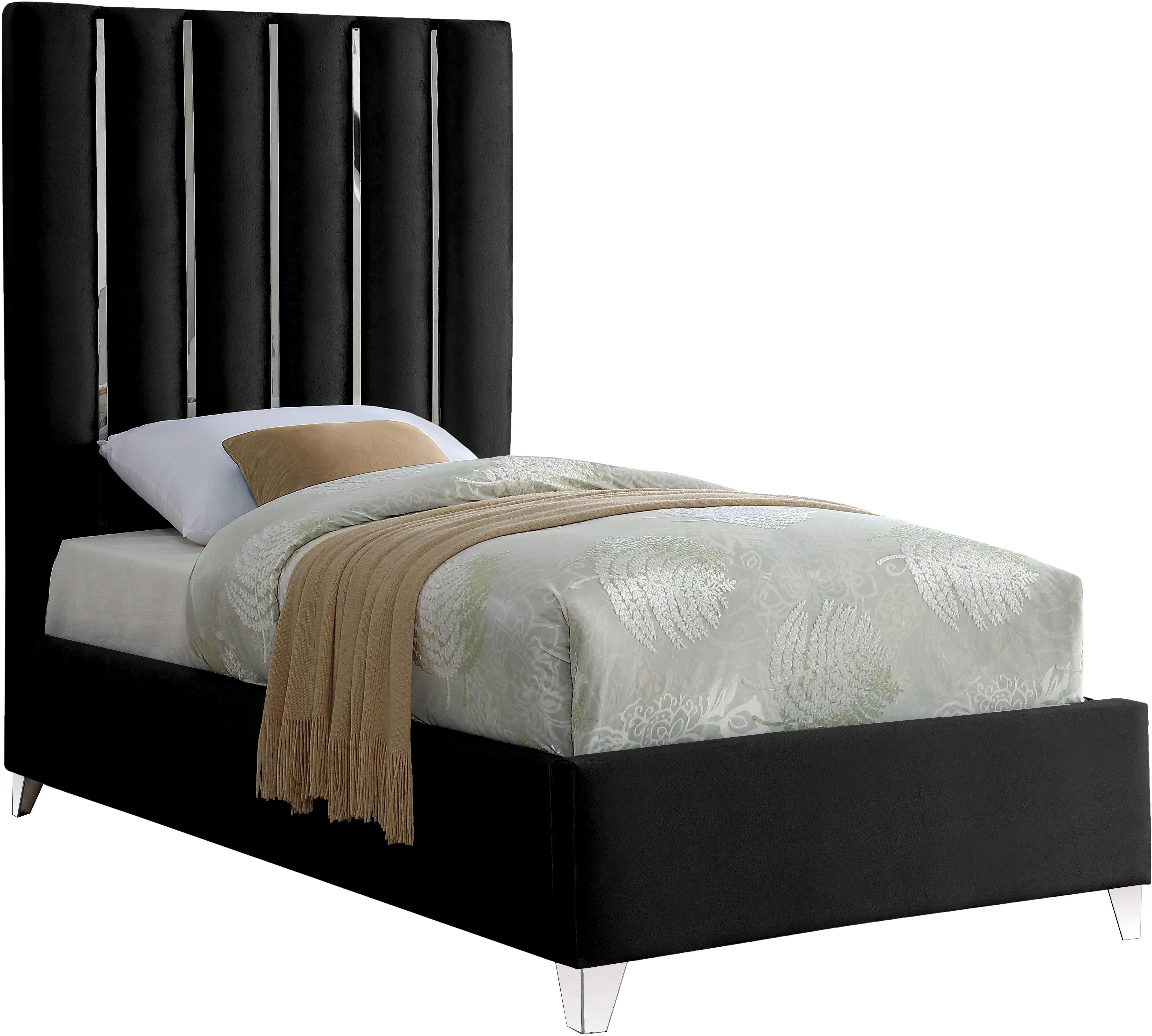 Enzo Black Velvet Twin Bed - Luxury Home Furniture (MI)