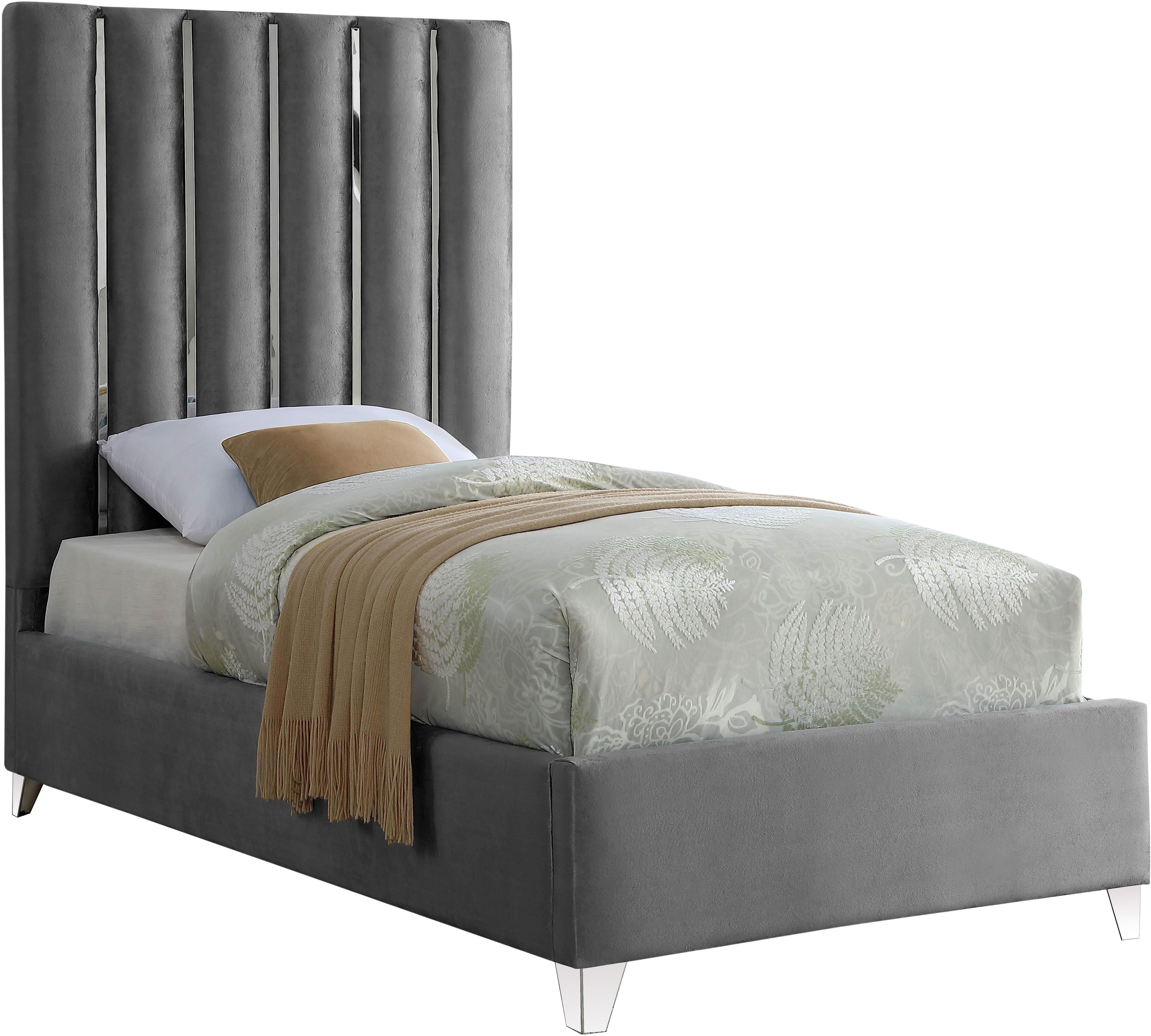 Enzo Grey Velvet Twin Bed - Luxury Home Furniture (MI)