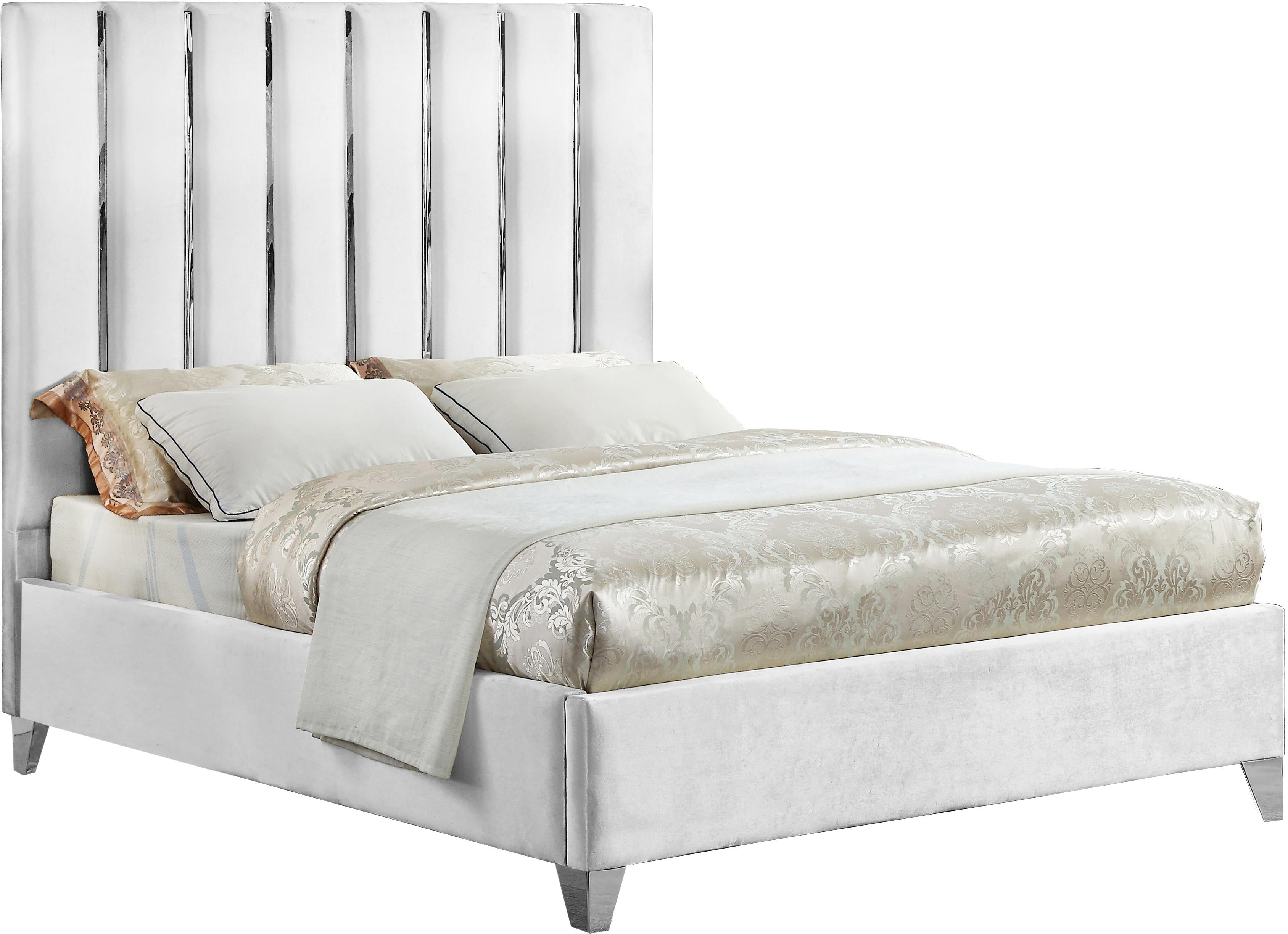 Enzo White Velvet Queen Bed - Luxury Home Furniture (MI)