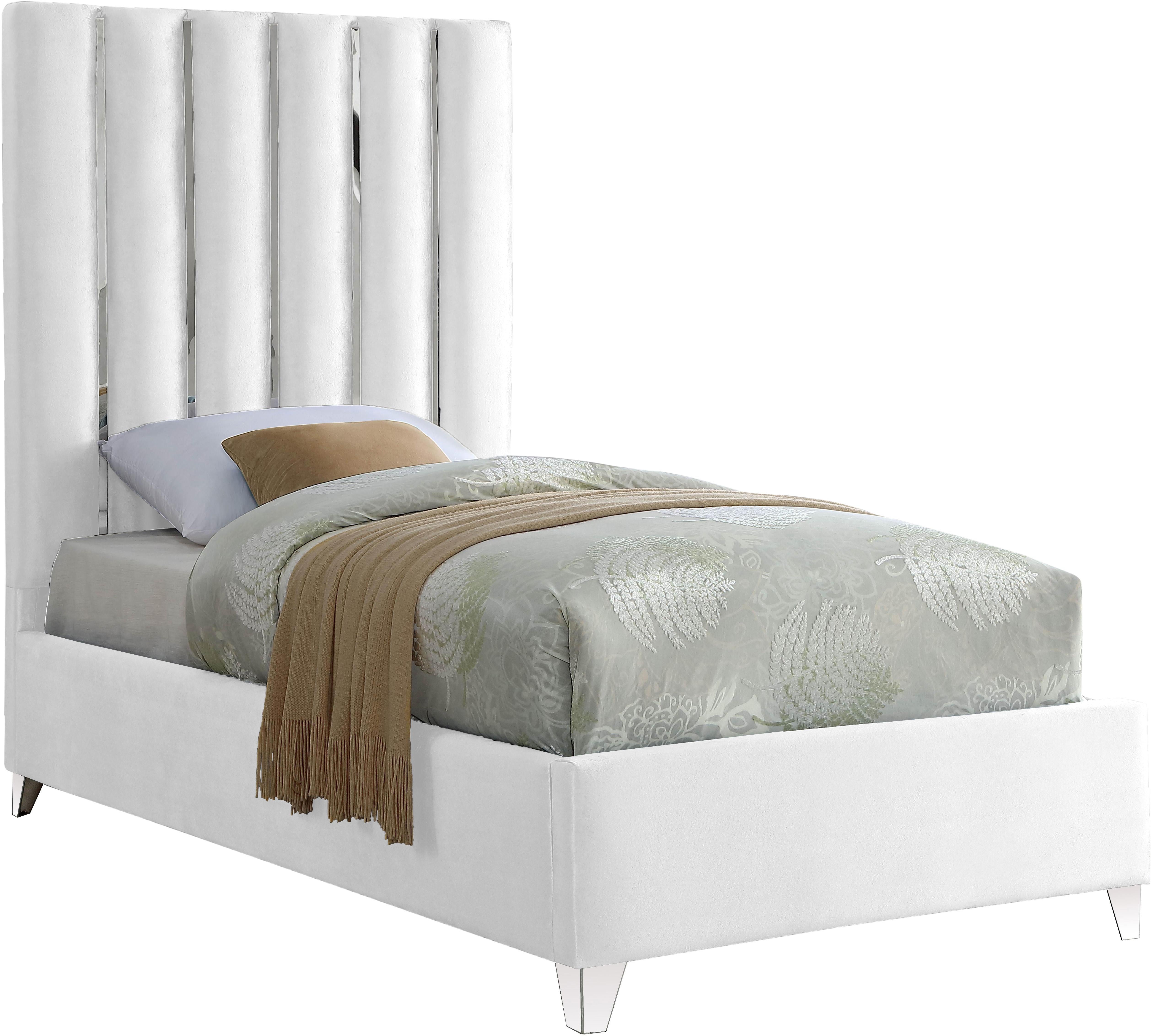 Enzo White Velvet Twin Bed - Luxury Home Furniture (MI)
