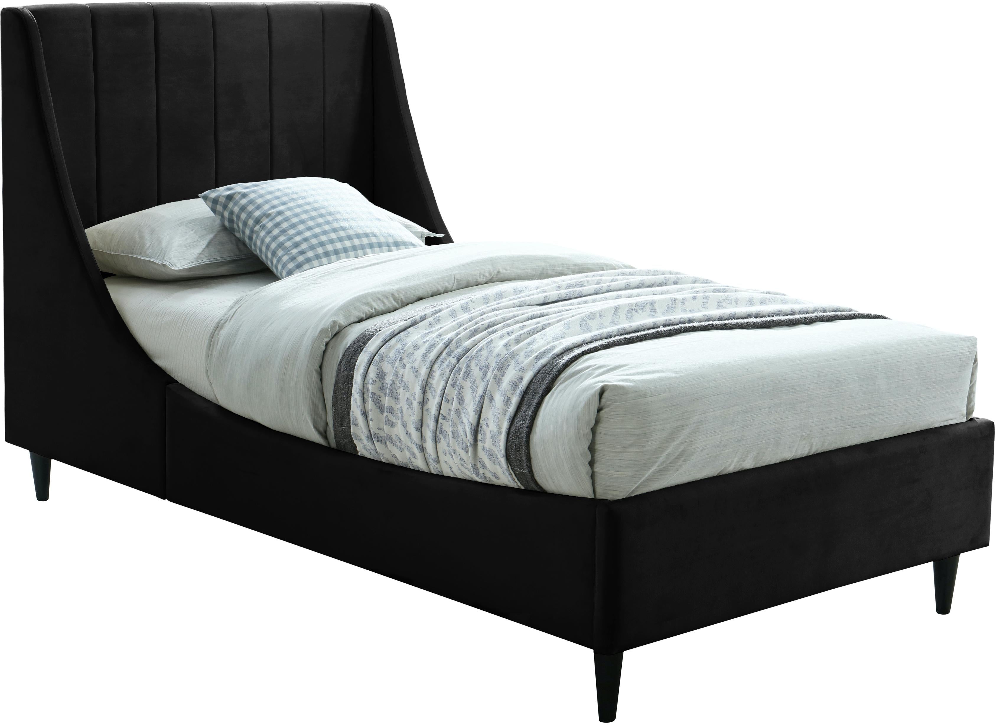 Eva Black Velvet Twin Bed - Luxury Home Furniture (MI)