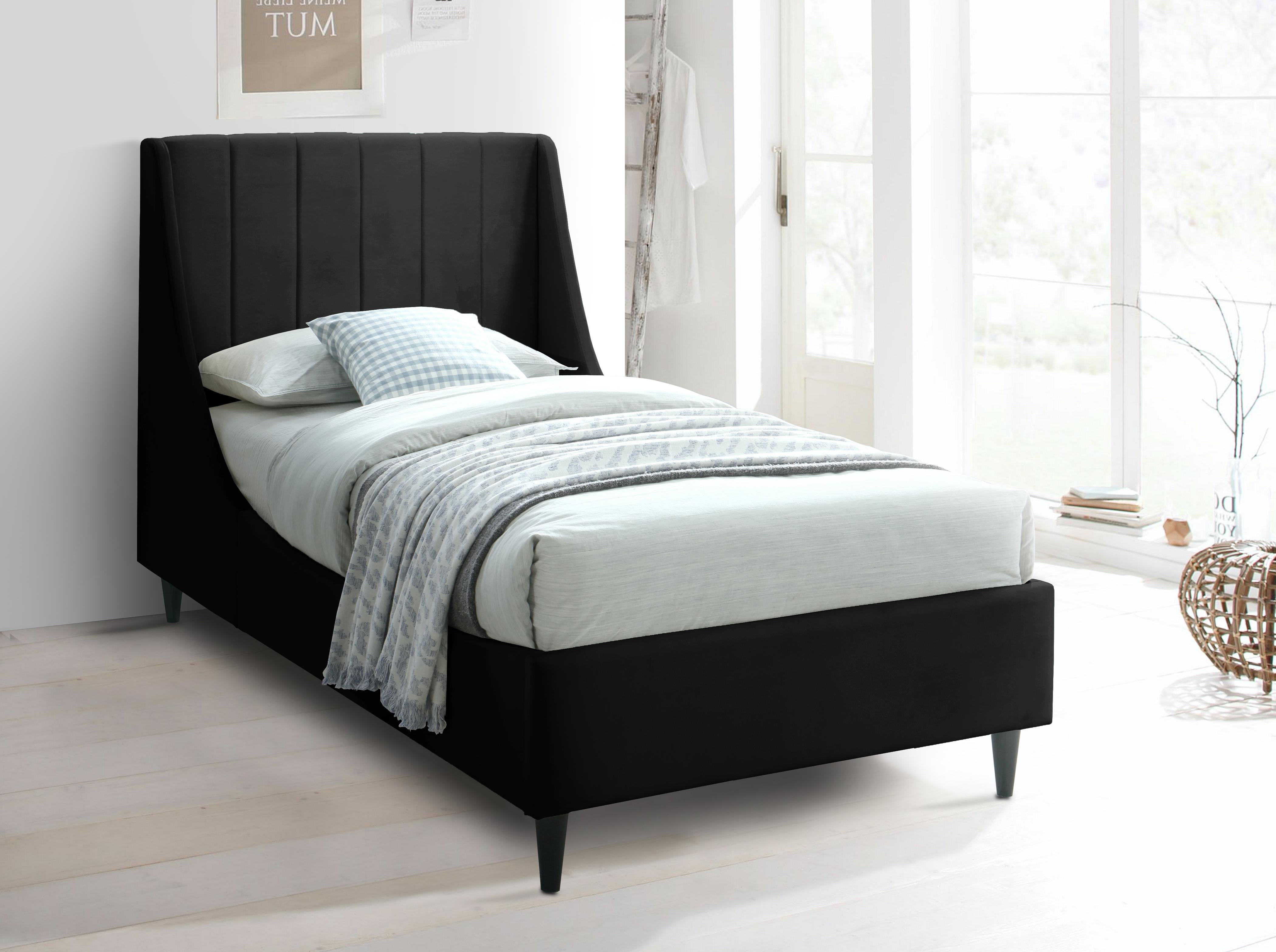 Eva Black Velvet Twin Bed - Luxury Home Furniture (MI)