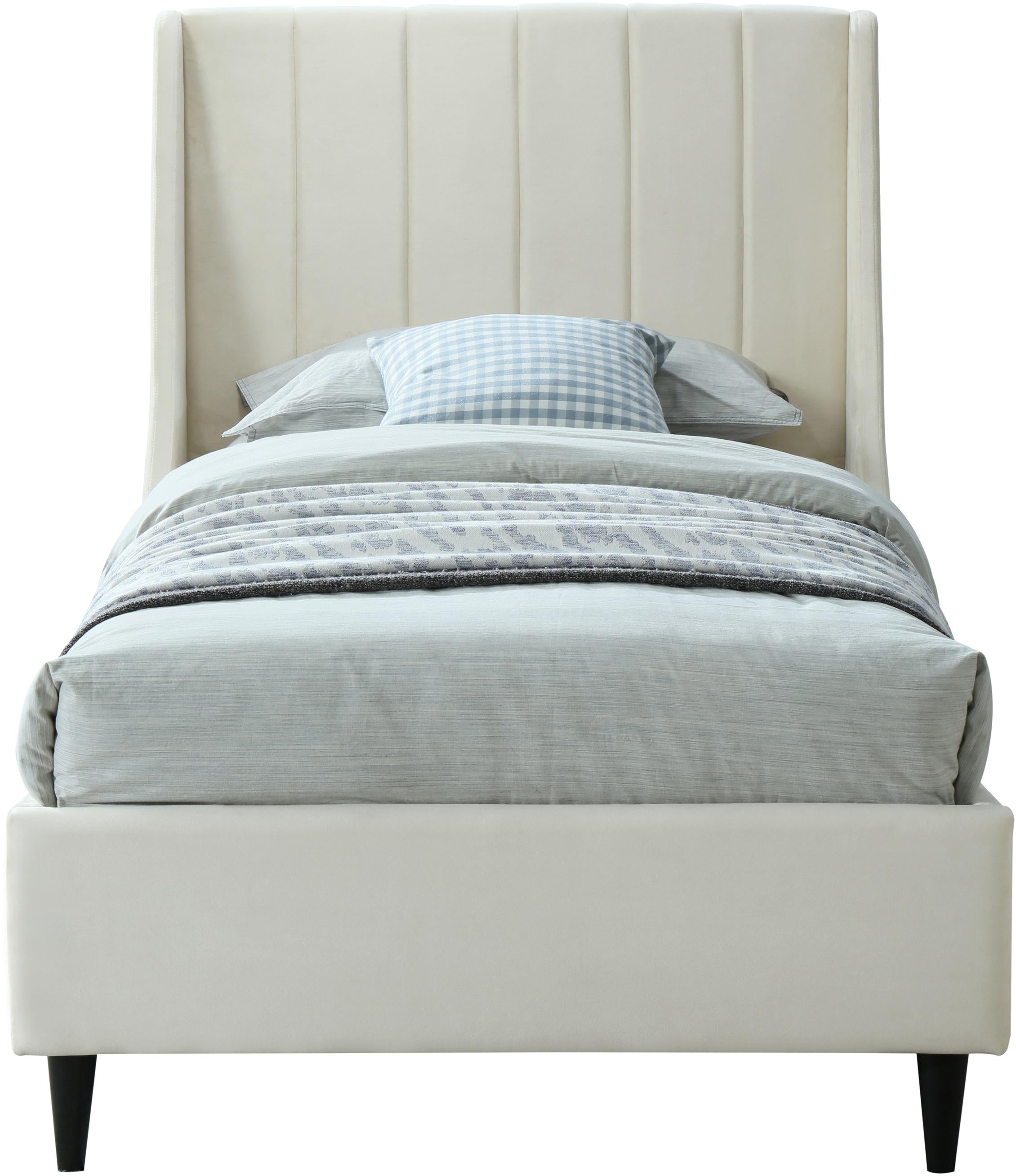 Eva Cream Velvet Twin Bed - Luxury Home Furniture (MI)