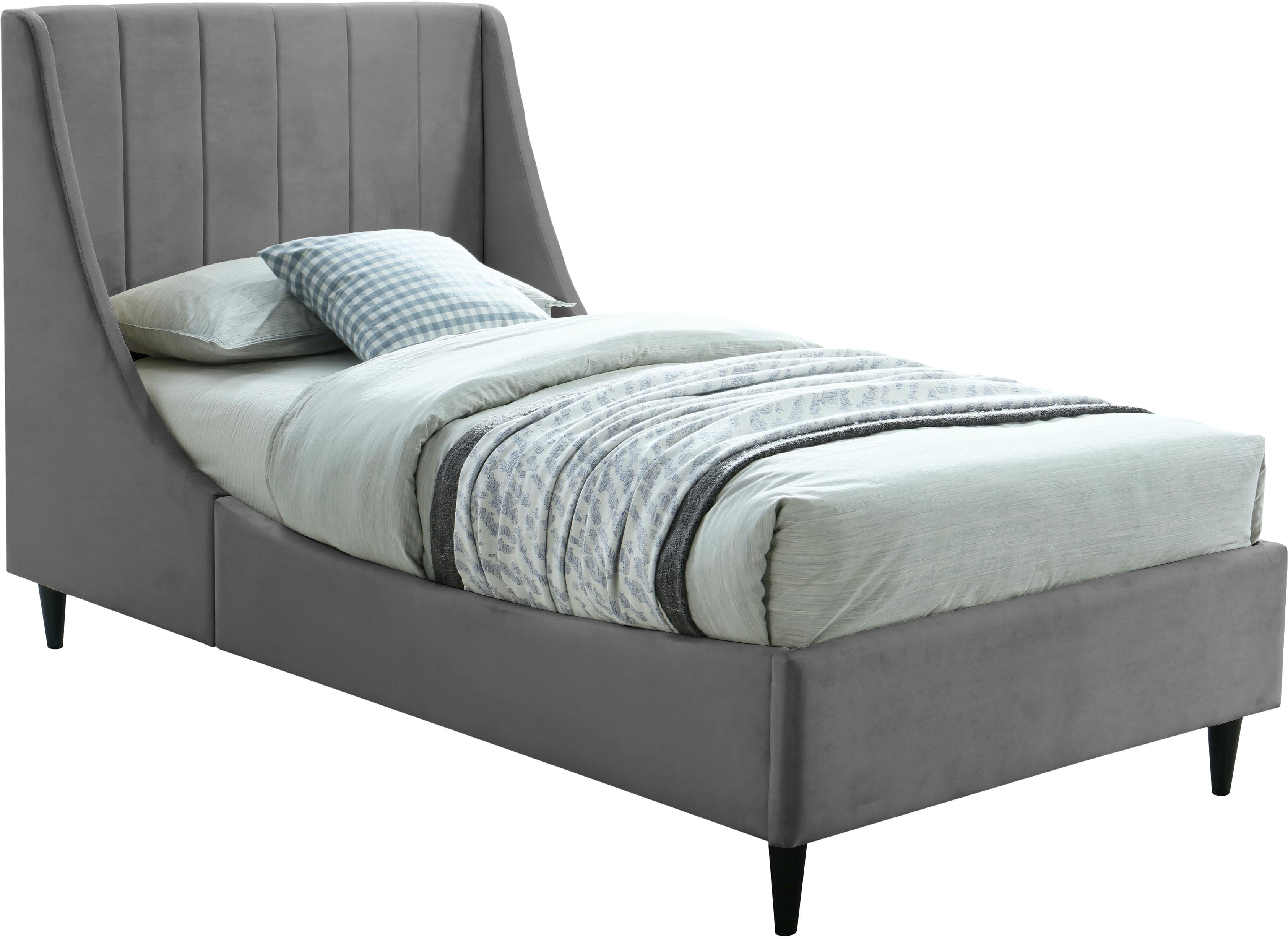 Eva Grey Velvet Twin Bed - Luxury Home Furniture (MI)