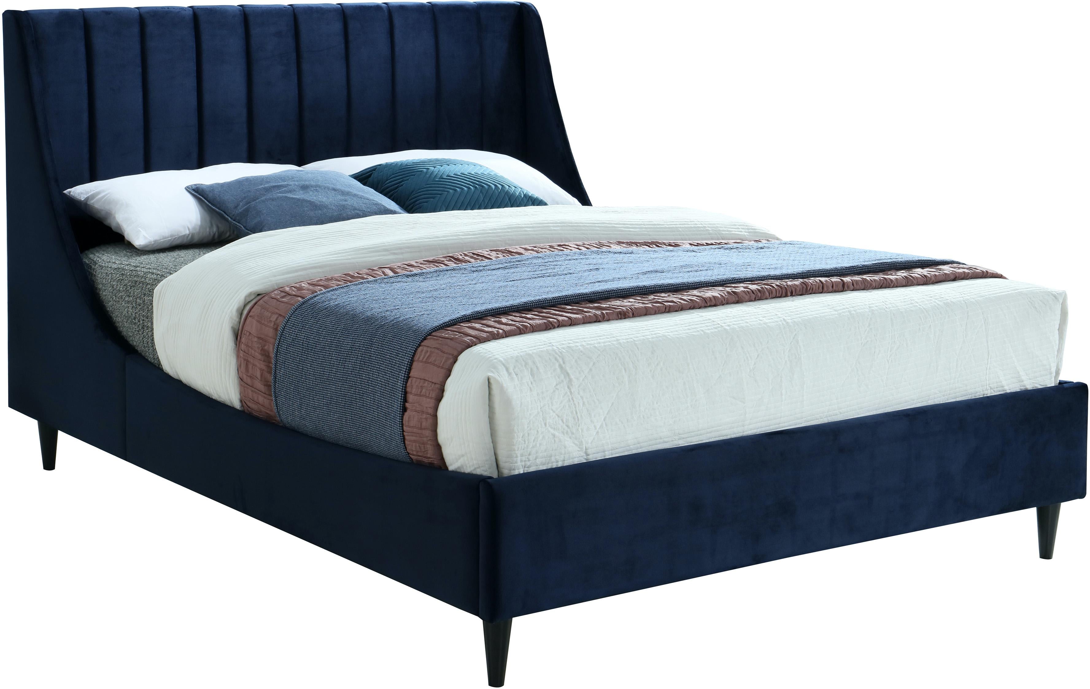Eva Navy Velvet Queen Bed - Luxury Home Furniture (MI)