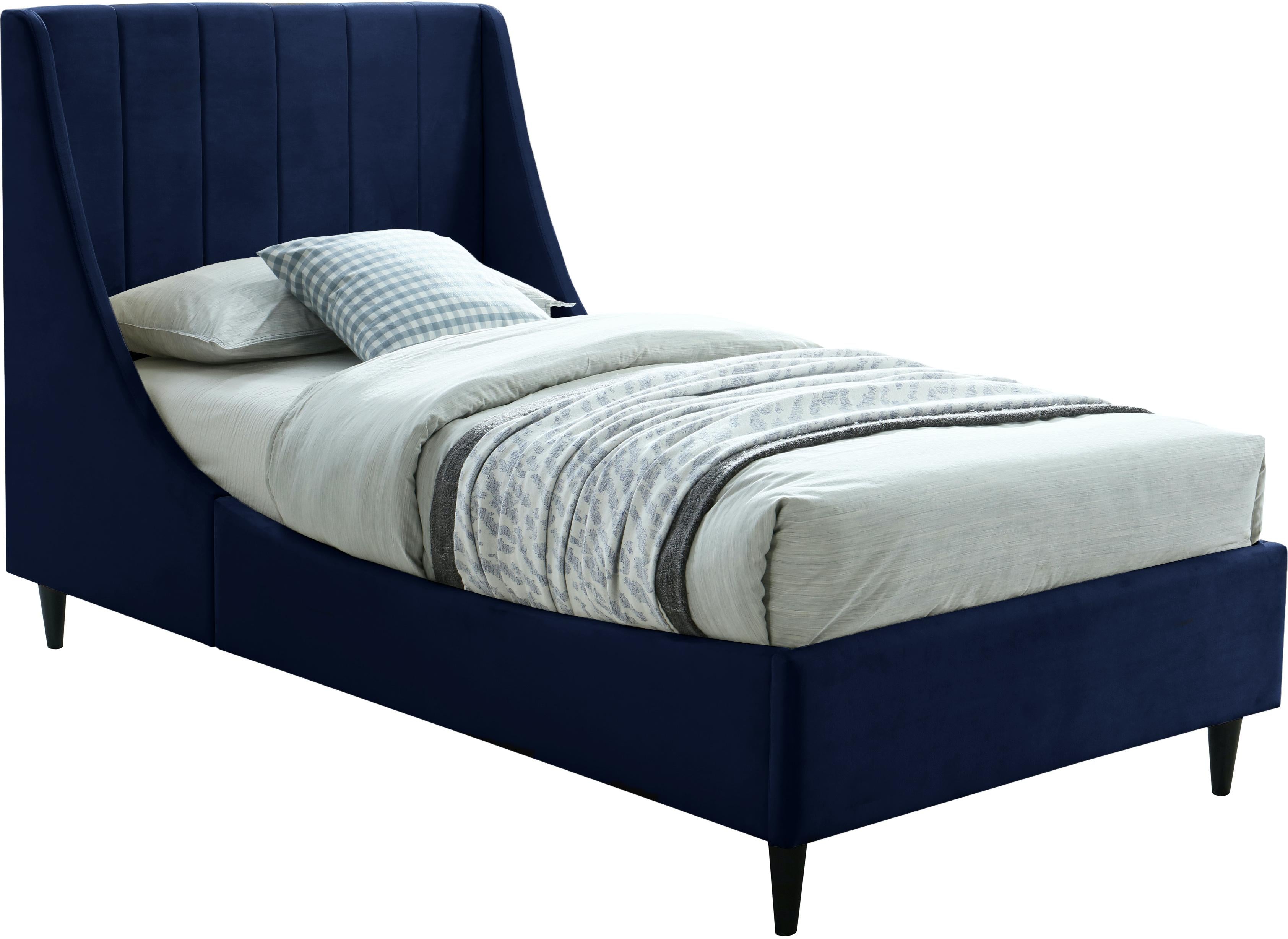 Eva Navy Velvet Twin Bed - Luxury Home Furniture (MI)