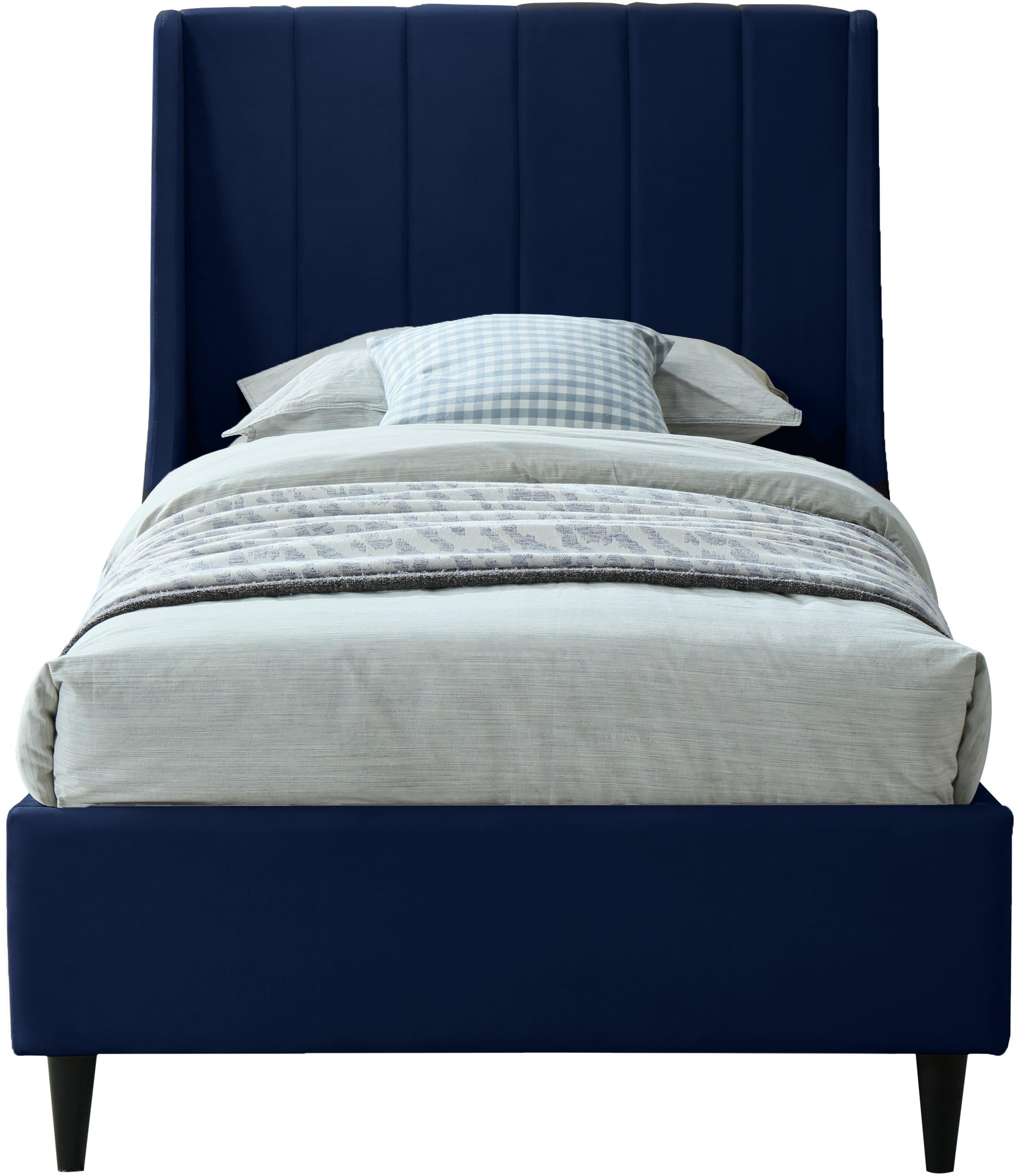 Eva Navy Velvet Twin Bed - Luxury Home Furniture (MI)