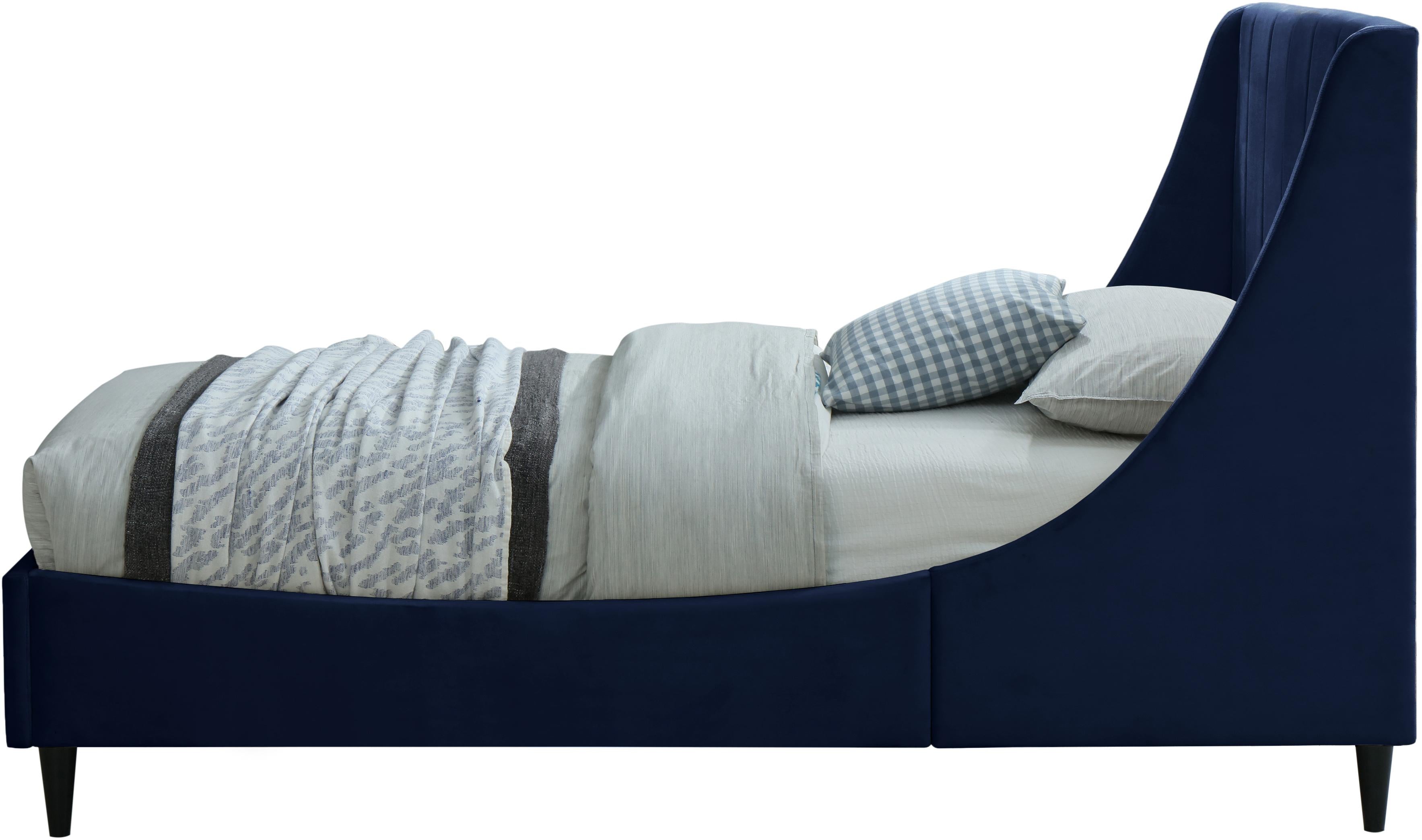 Eva Navy Velvet Twin Bed - Luxury Home Furniture (MI)