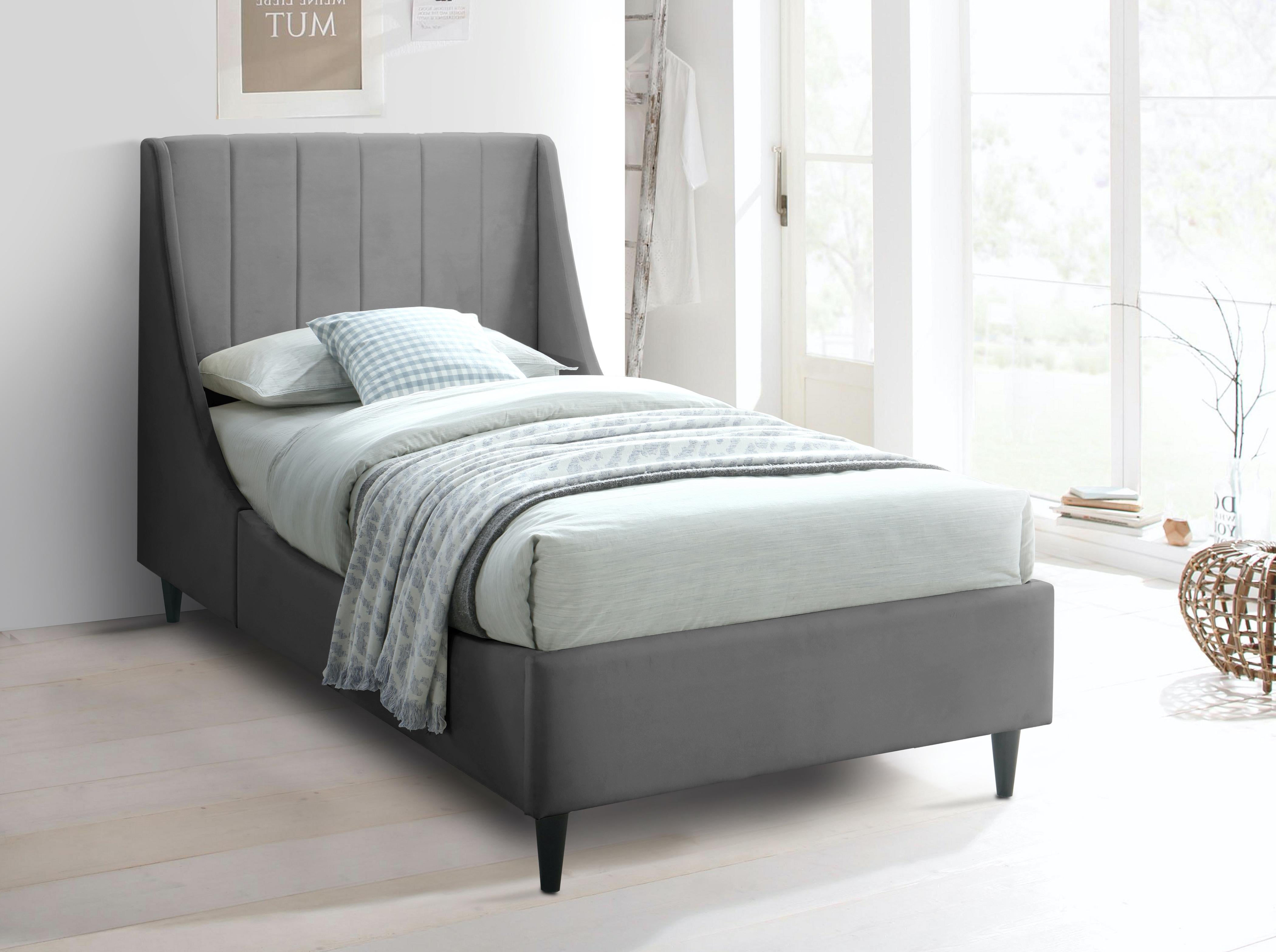 Eva Grey Velvet Twin Bed - Luxury Home Furniture (MI)