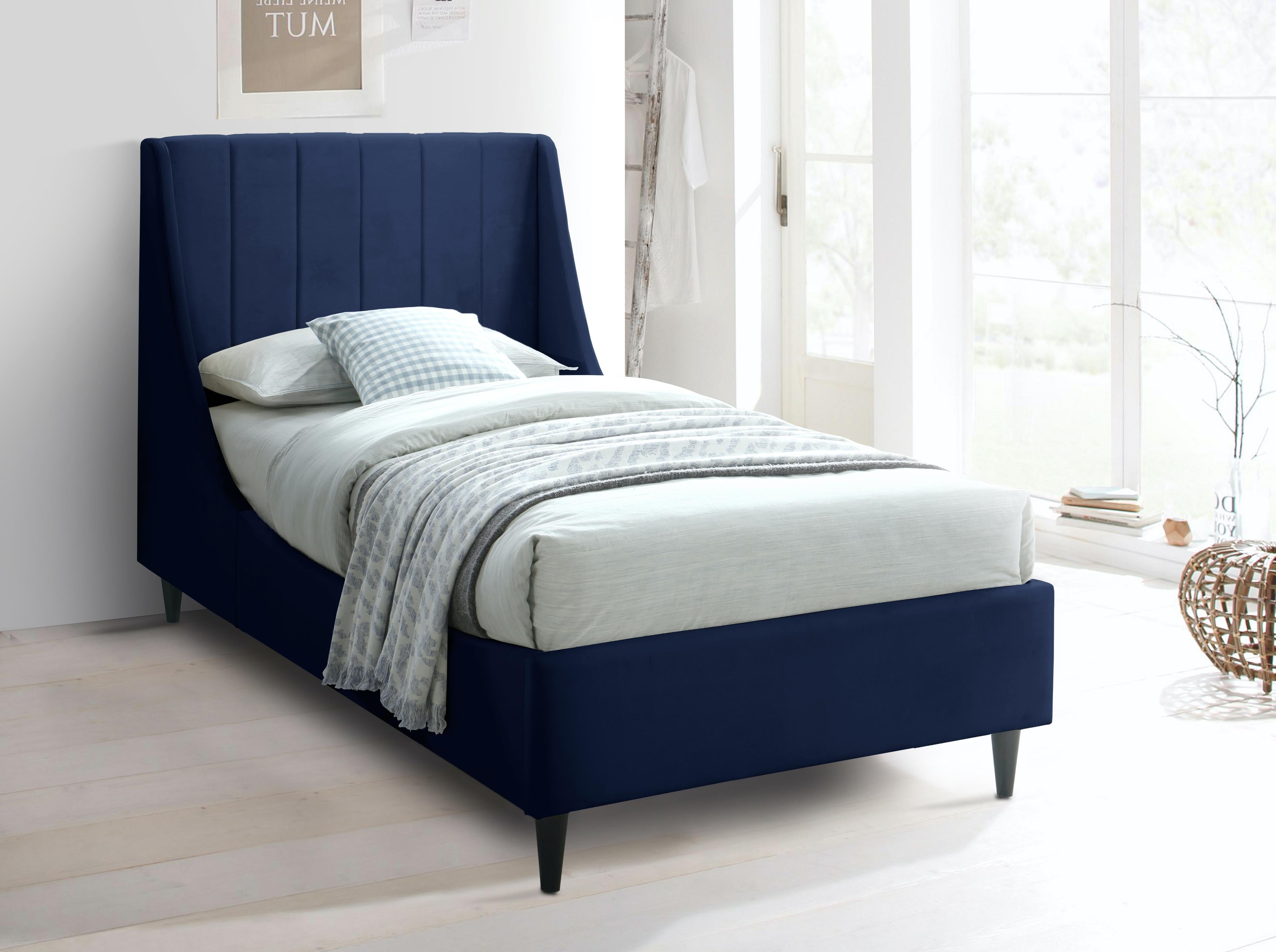 Eva Navy Velvet Twin Bed - Luxury Home Furniture (MI)