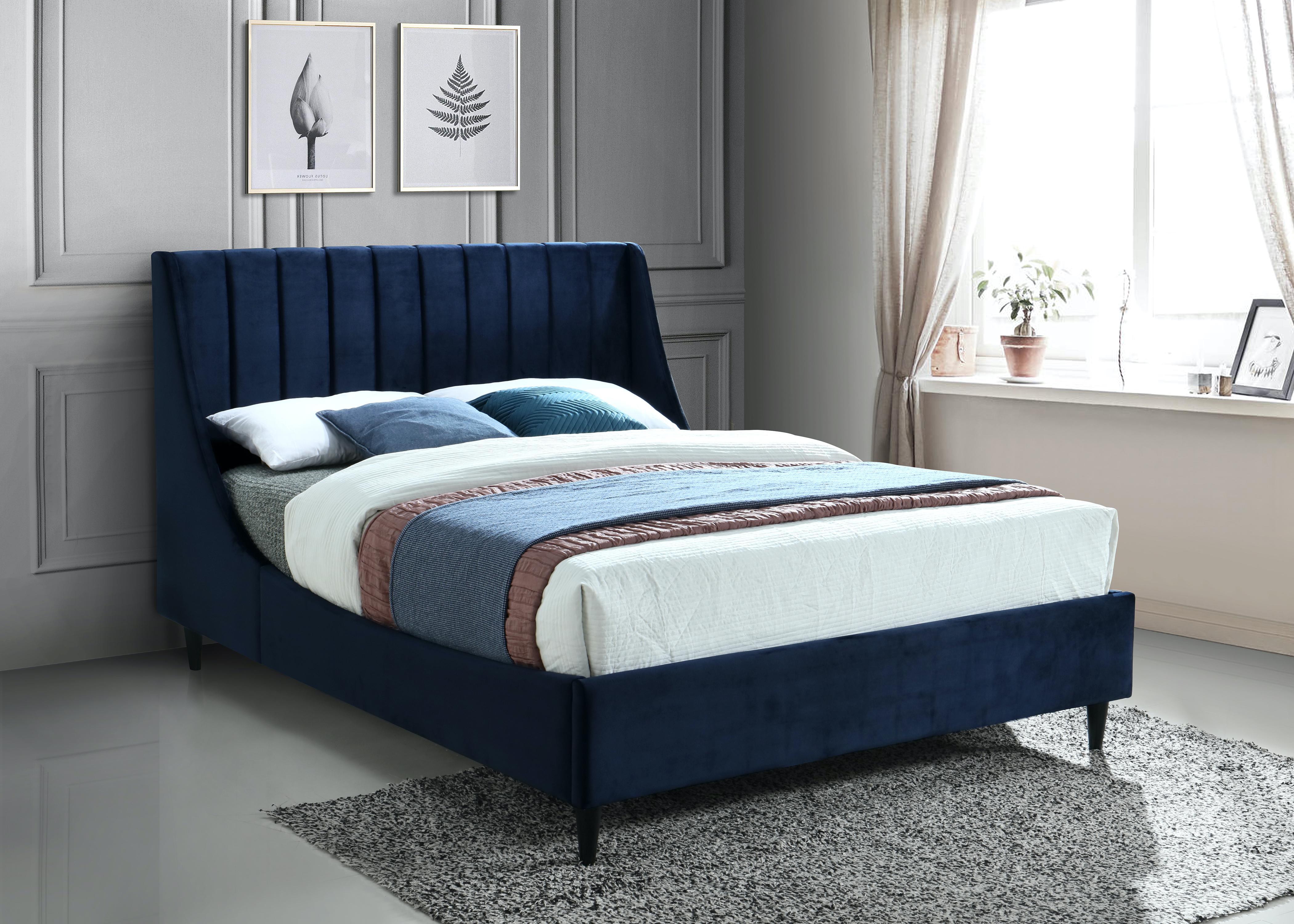 Eva Navy Velvet Queen Bed - Luxury Home Furniture (MI)