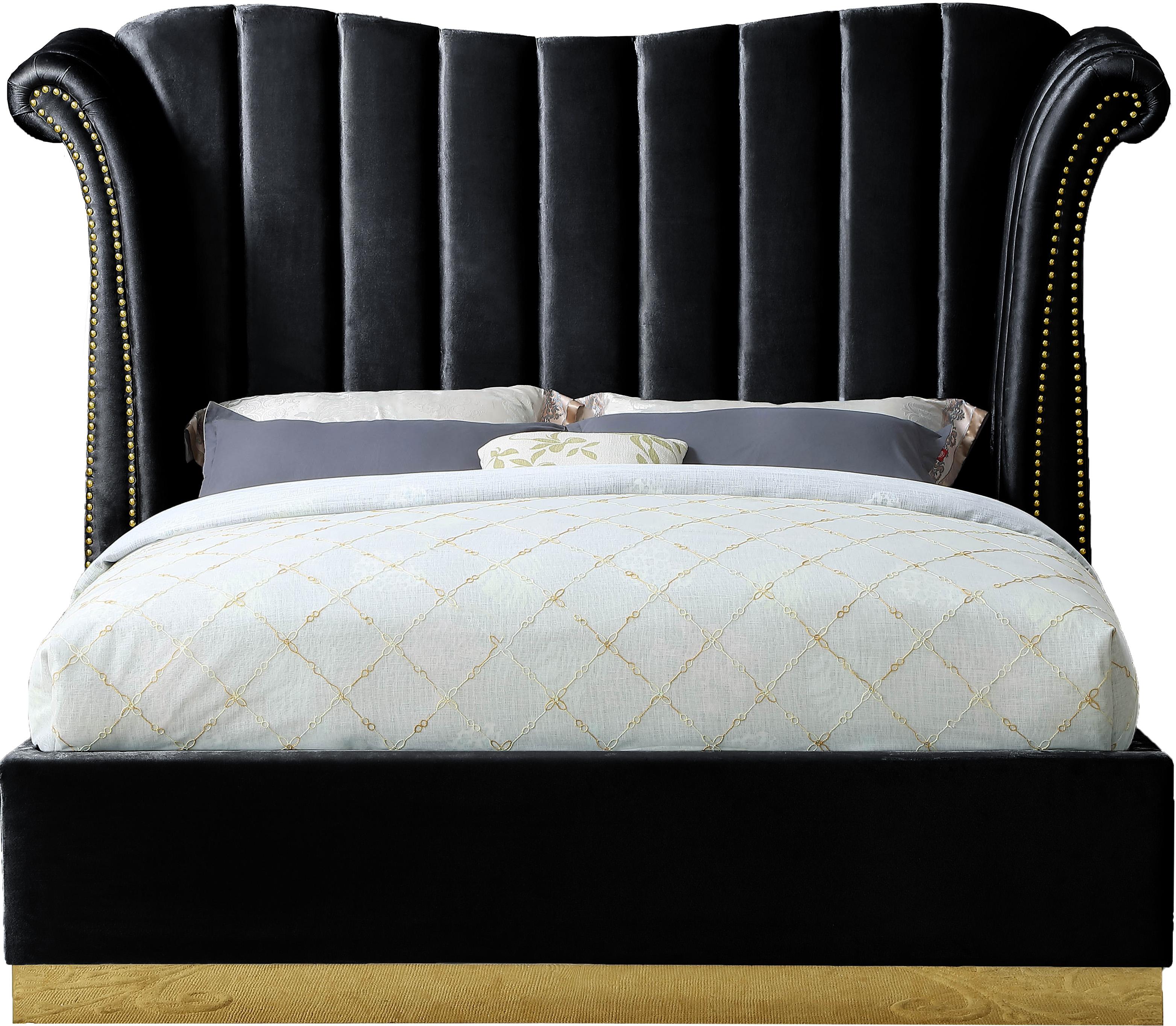 Flora Black Velvet King Bed (3 Boxes) - Luxury Home Furniture (MI)