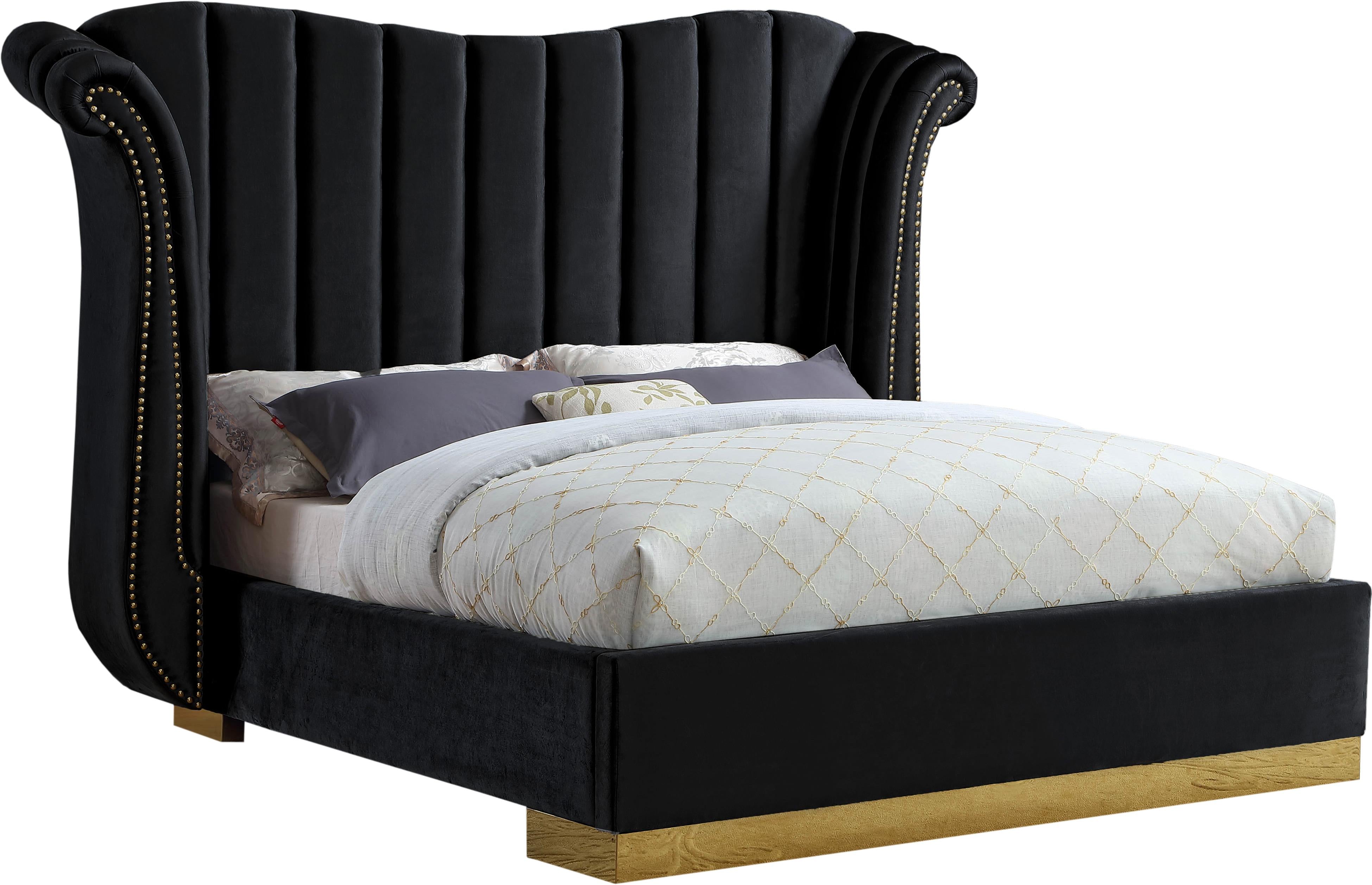 Flora Black Velvet King Bed (3 Boxes) - Luxury Home Furniture (MI)
