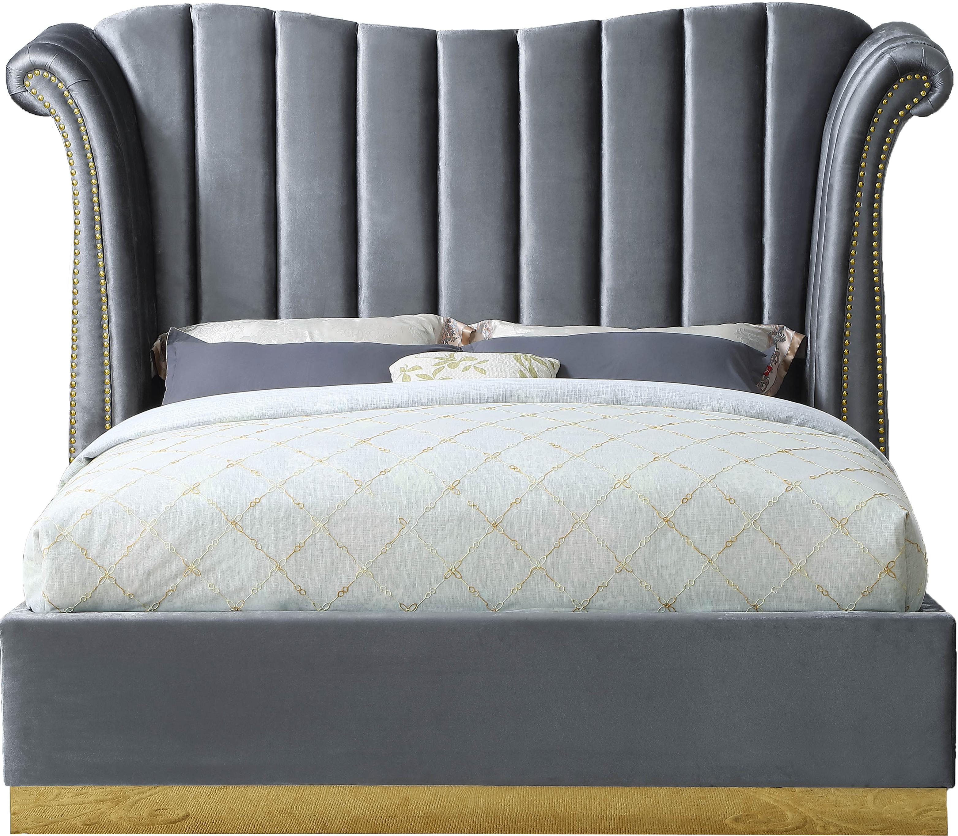 Flora Grey Velvet King Bed (3 Boxes) - Luxury Home Furniture (MI)