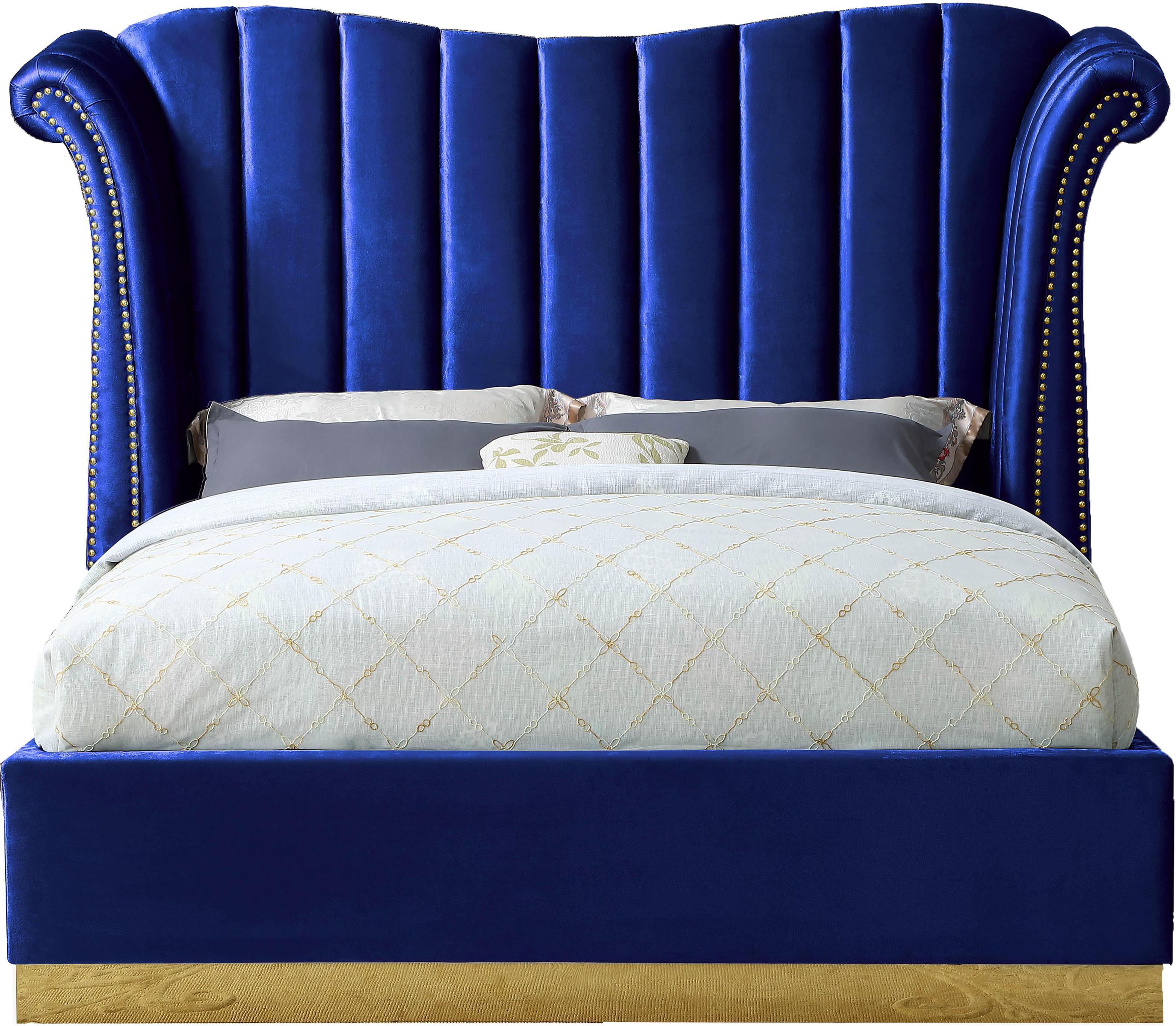 Flora Navy Velvet Queen Bed (3 Boxes) - Luxury Home Furniture (MI)
